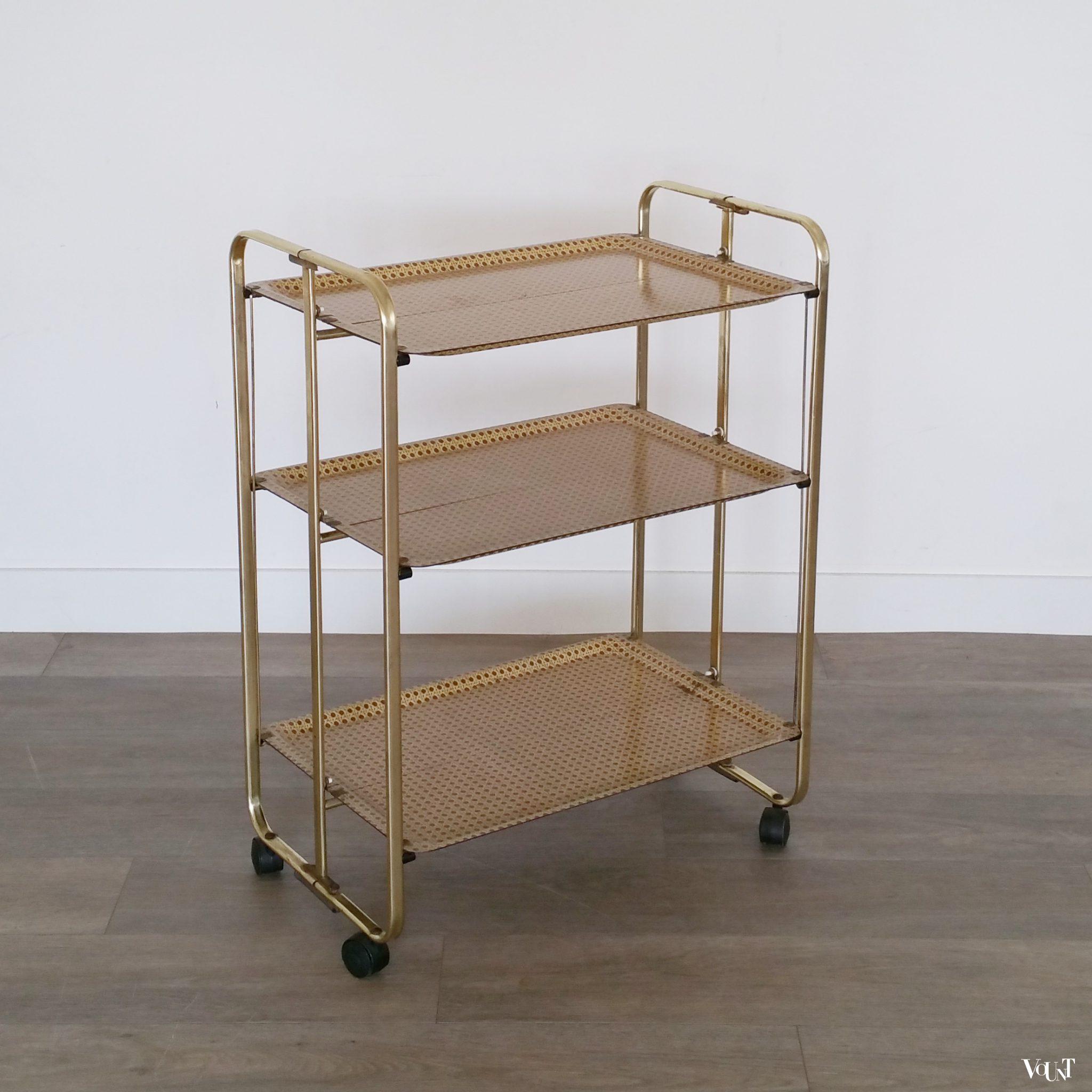 Opklapbare serveertrolley met melamine "faux rattan" bladen, jaren '60
