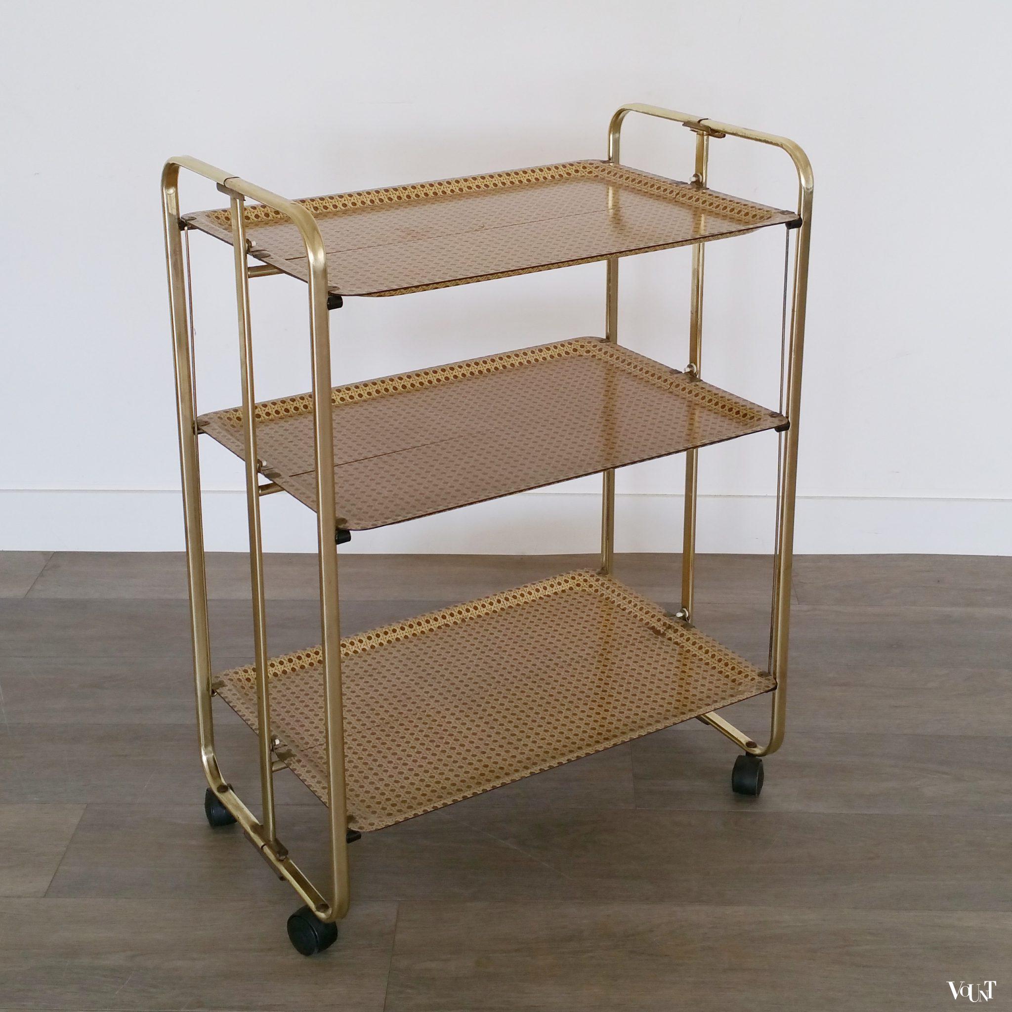 Opklapbare serveertrolley met melamine "faux rattan" bladen, jaren '60
