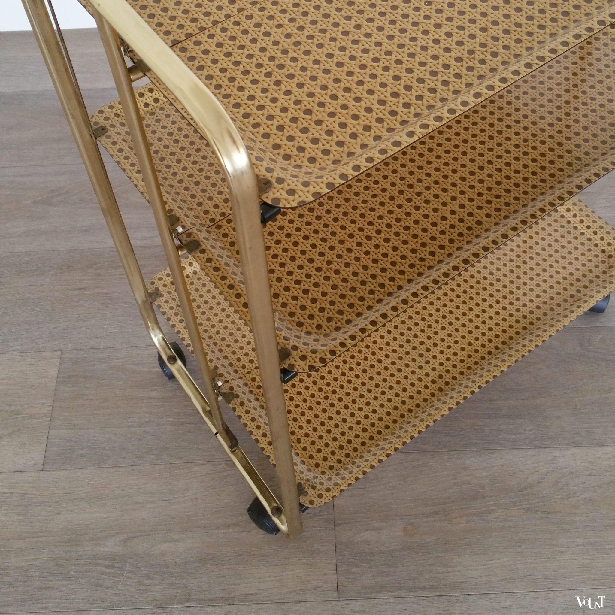 Opklapbare serveertrolley met melamine "faux rattan" bladen, jaren '60
