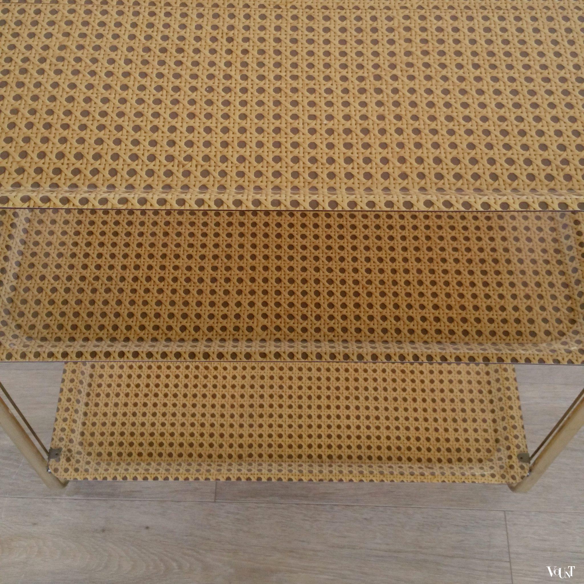 Opklapbare serveertrolley met melamine "faux rattan" bladen, jaren '60