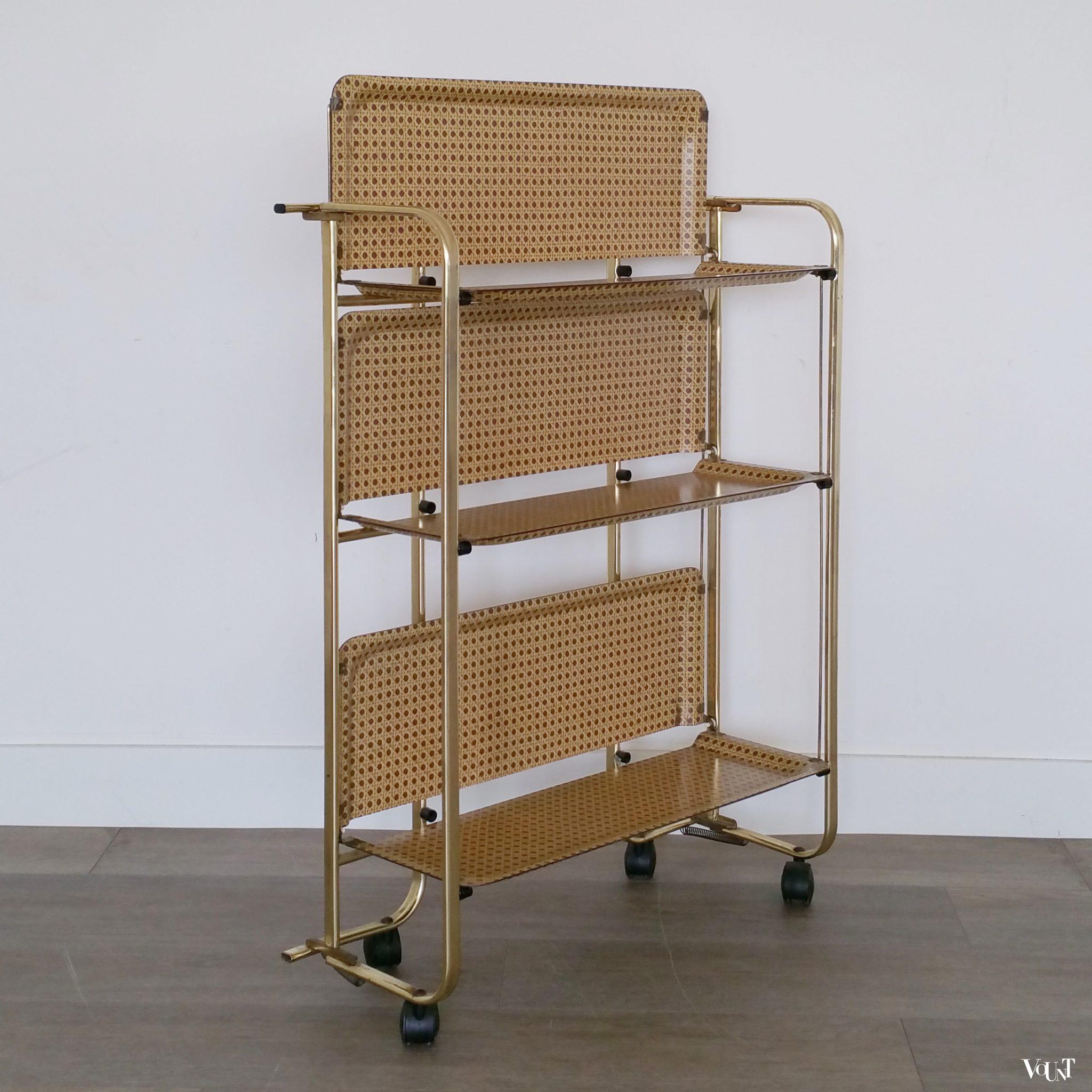 Opklapbare serveertrolley met melamine "faux rattan" bladen, jaren '60
