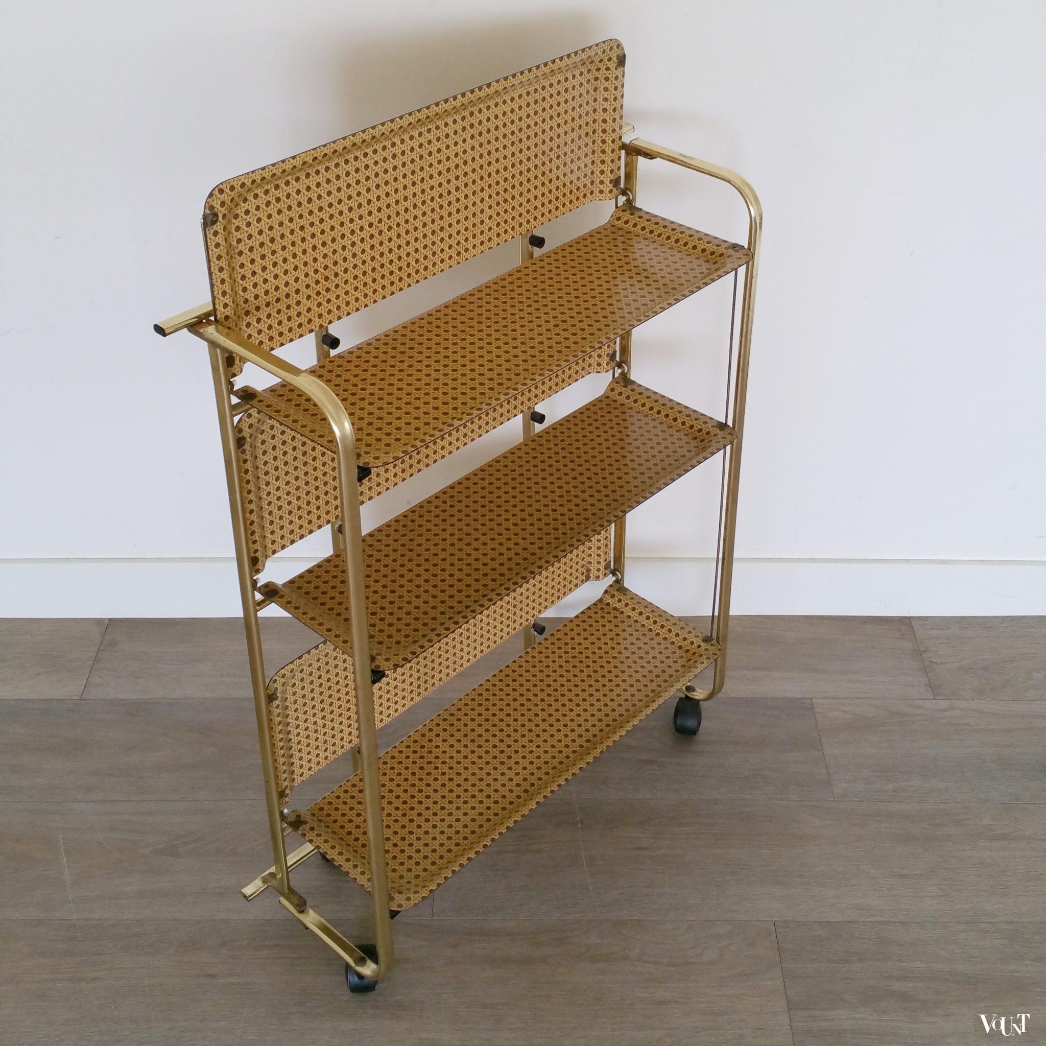 Opklapbare serveertrolley met melamine "faux rattan" bladen, jaren '60