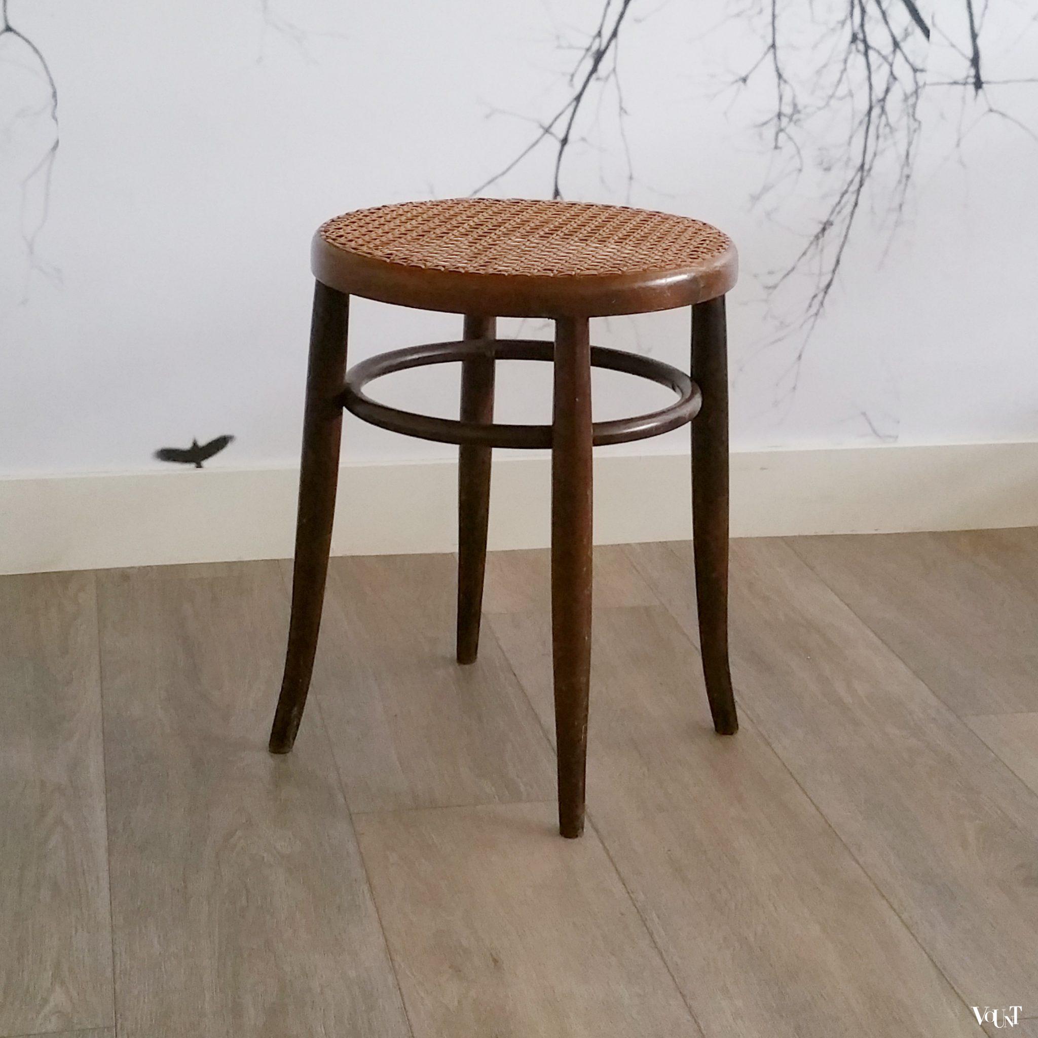 Bentwood kruk met rotan zitting, jaren '50