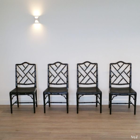 Set van 4 faux bamboo Chippendale stoelen, jaren '70