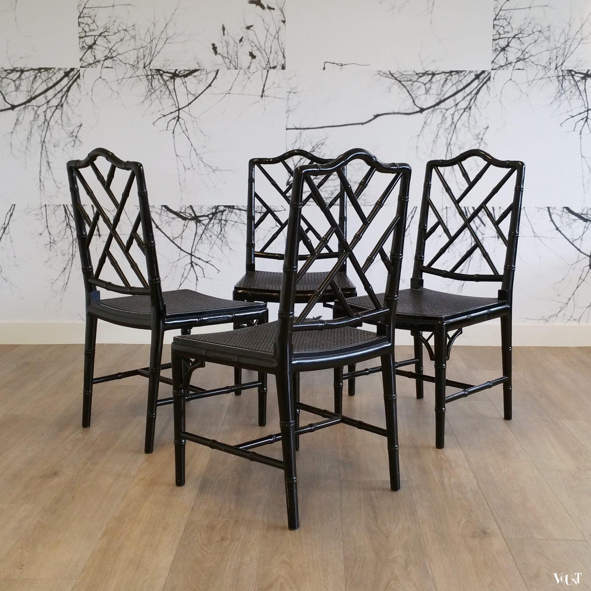 Set van 4 faux bamboo Chippendale stoelen, jaren '70