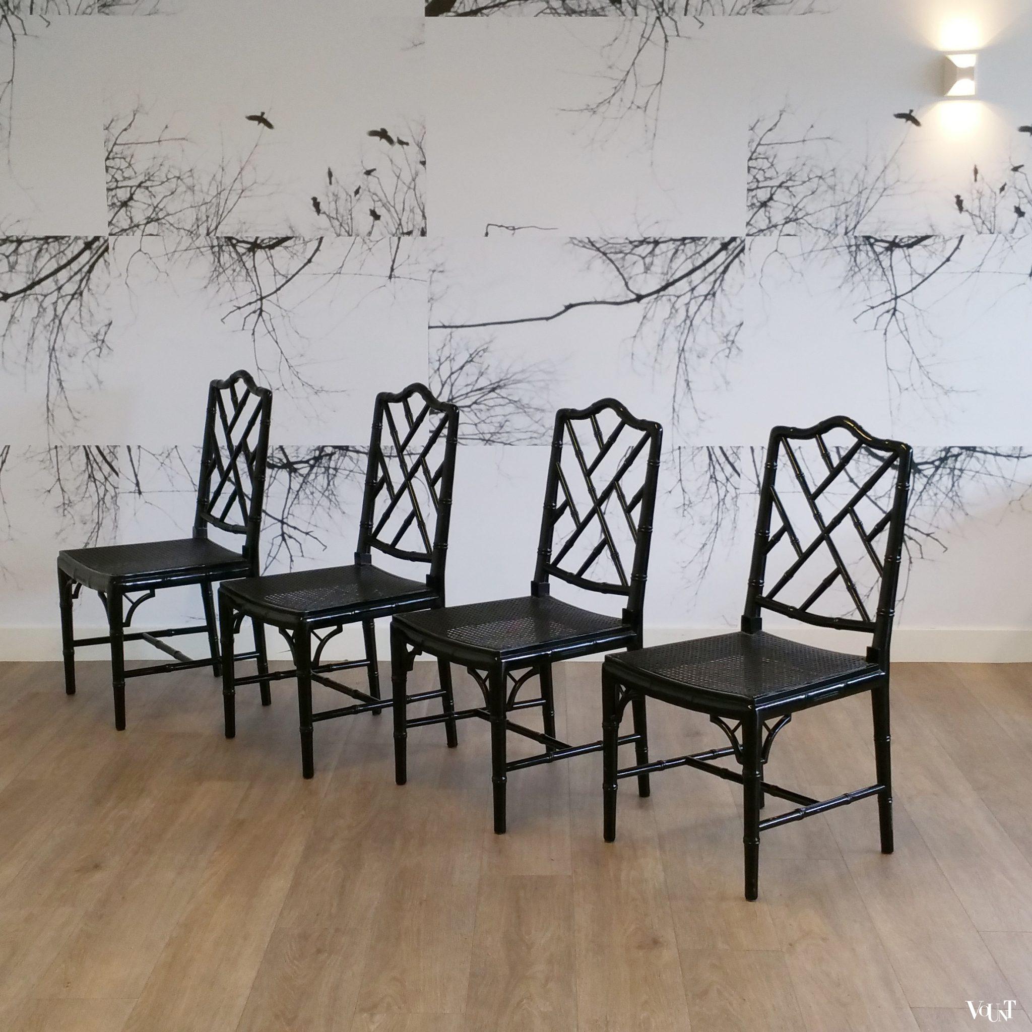 Set van 4 faux bamboo Chippendale stoelen, jaren '70