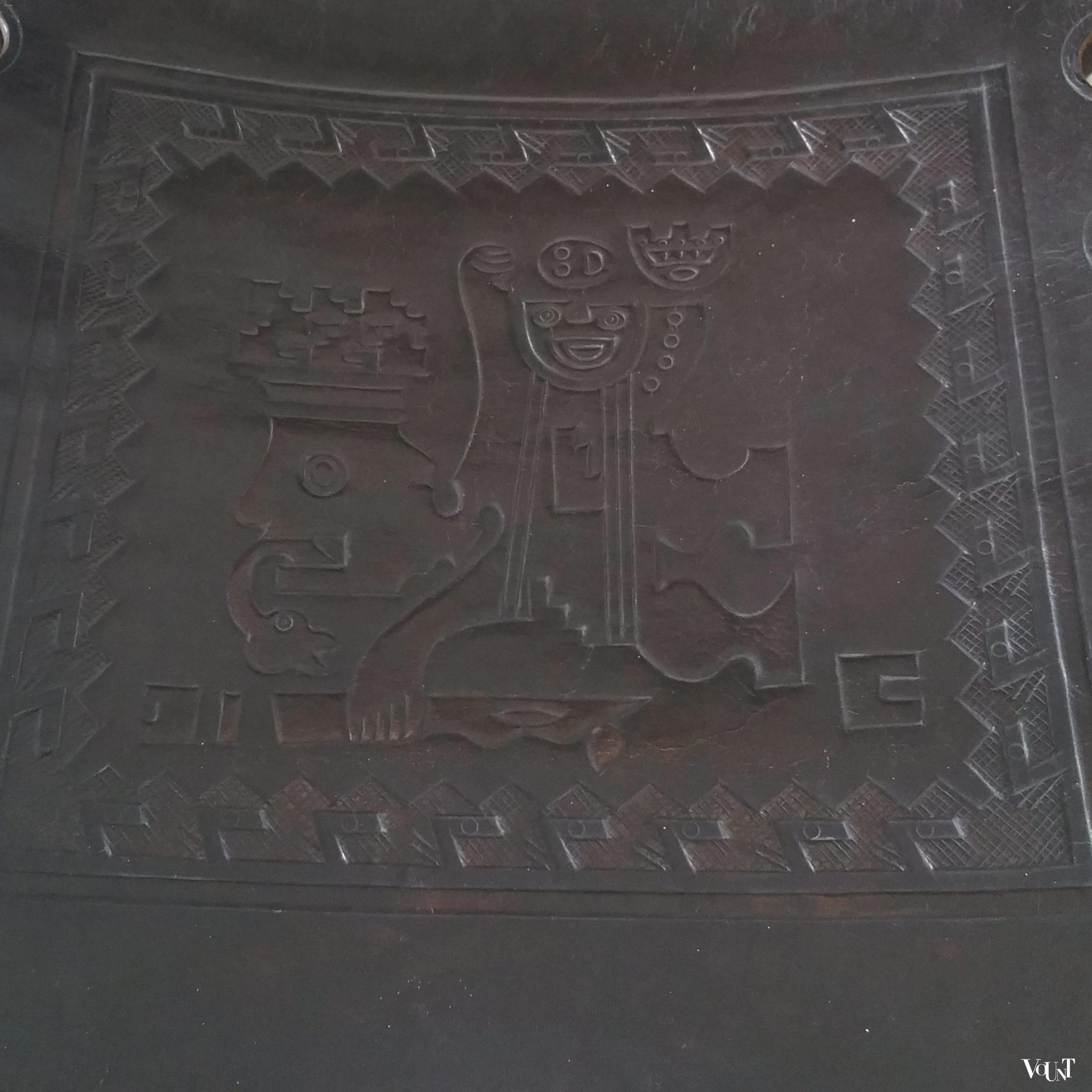 Schommelstoel hout en leer, Angel Pazmino voor Meubles de Estilo, jaren '60