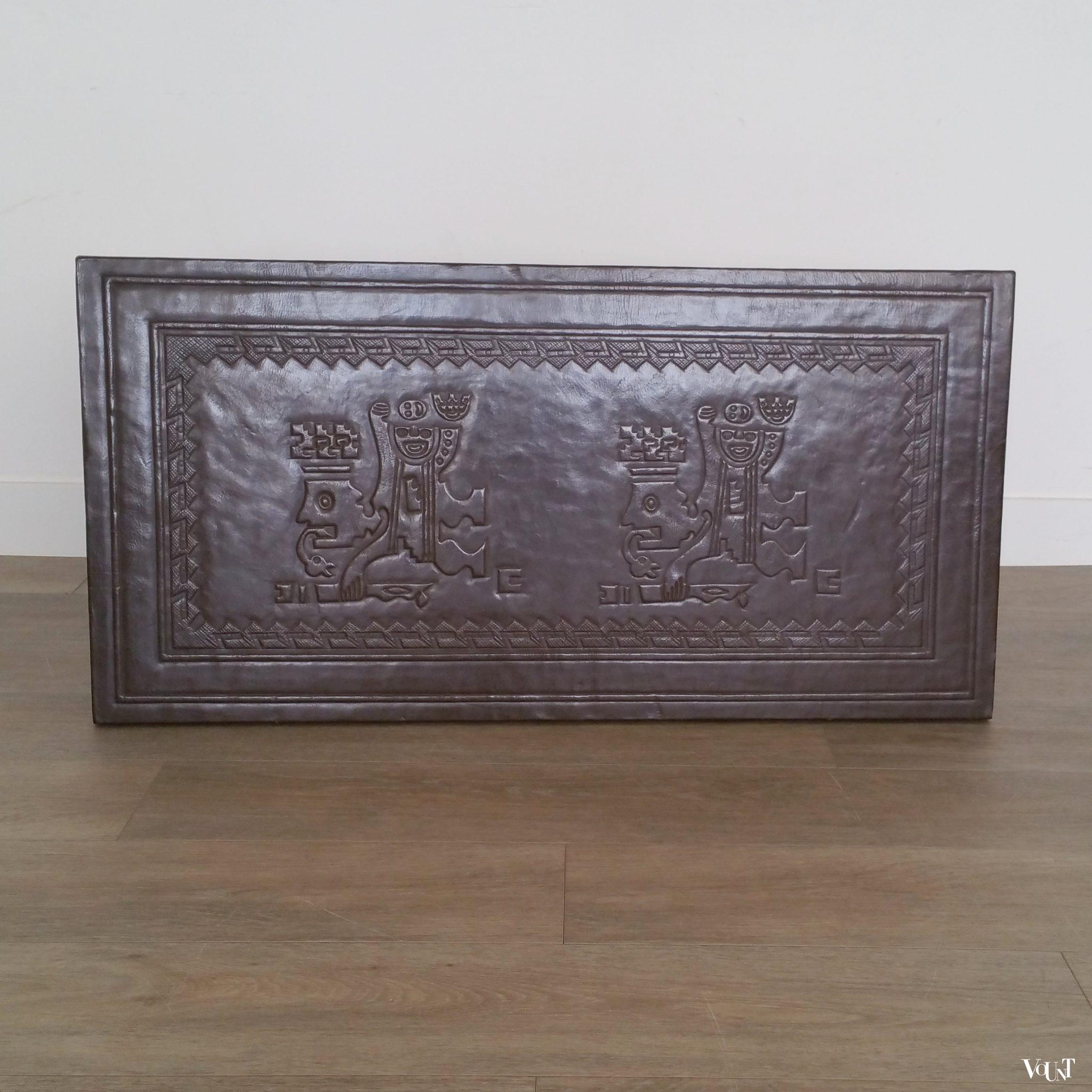 Salontafel hout en leer, Angel Pazmino voor Muebles de Estilo, jaren '60