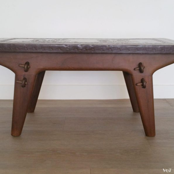 Salontafel hout en leer, Angel Pazmino voor Muebles de Estilo, jaren '60