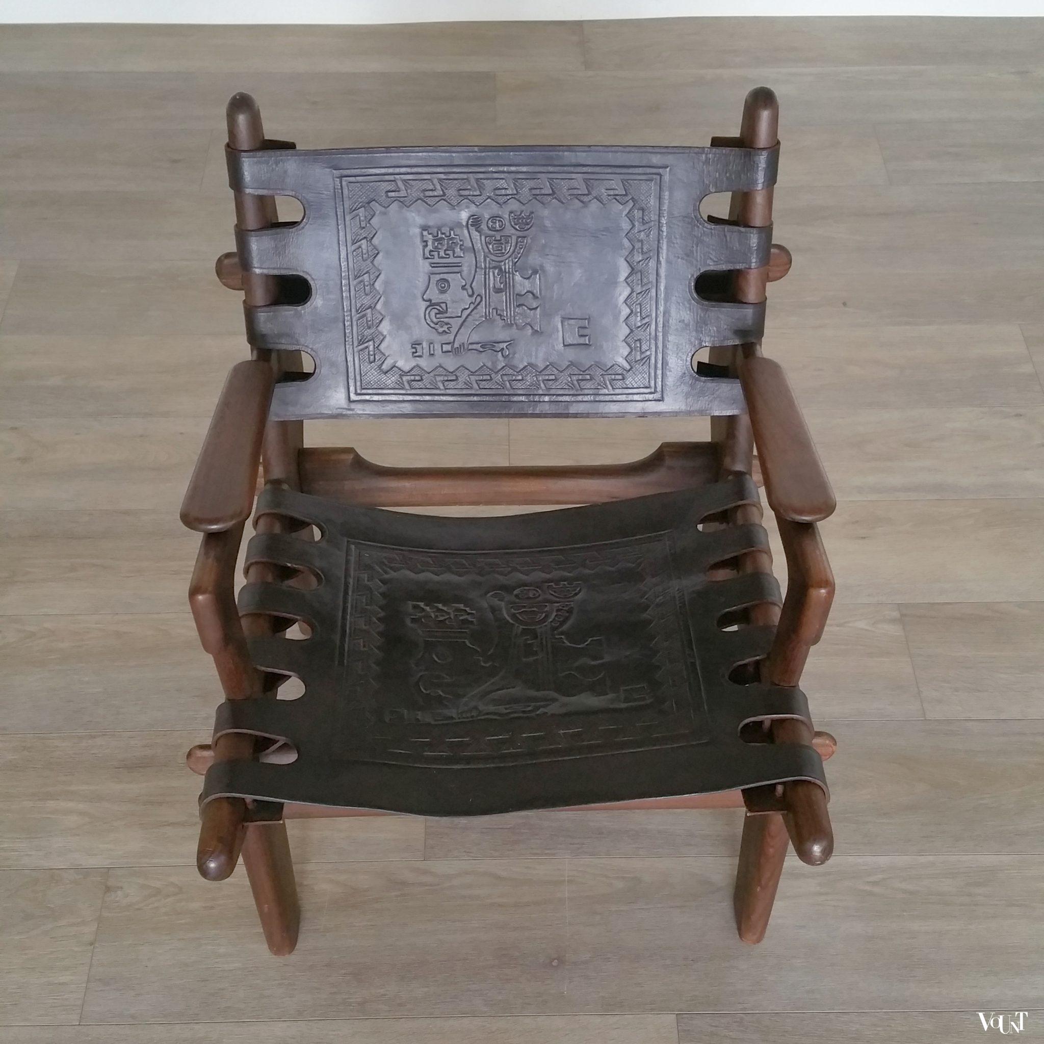 Fauteuil hout en leer, Angel Pazmino voor Meubles de Estilo, jaren '60