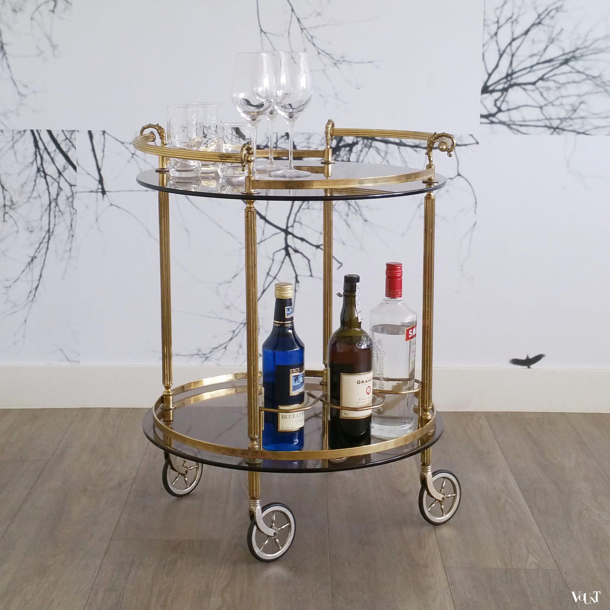 Ronde messing trolley / bar cart, jaren '60