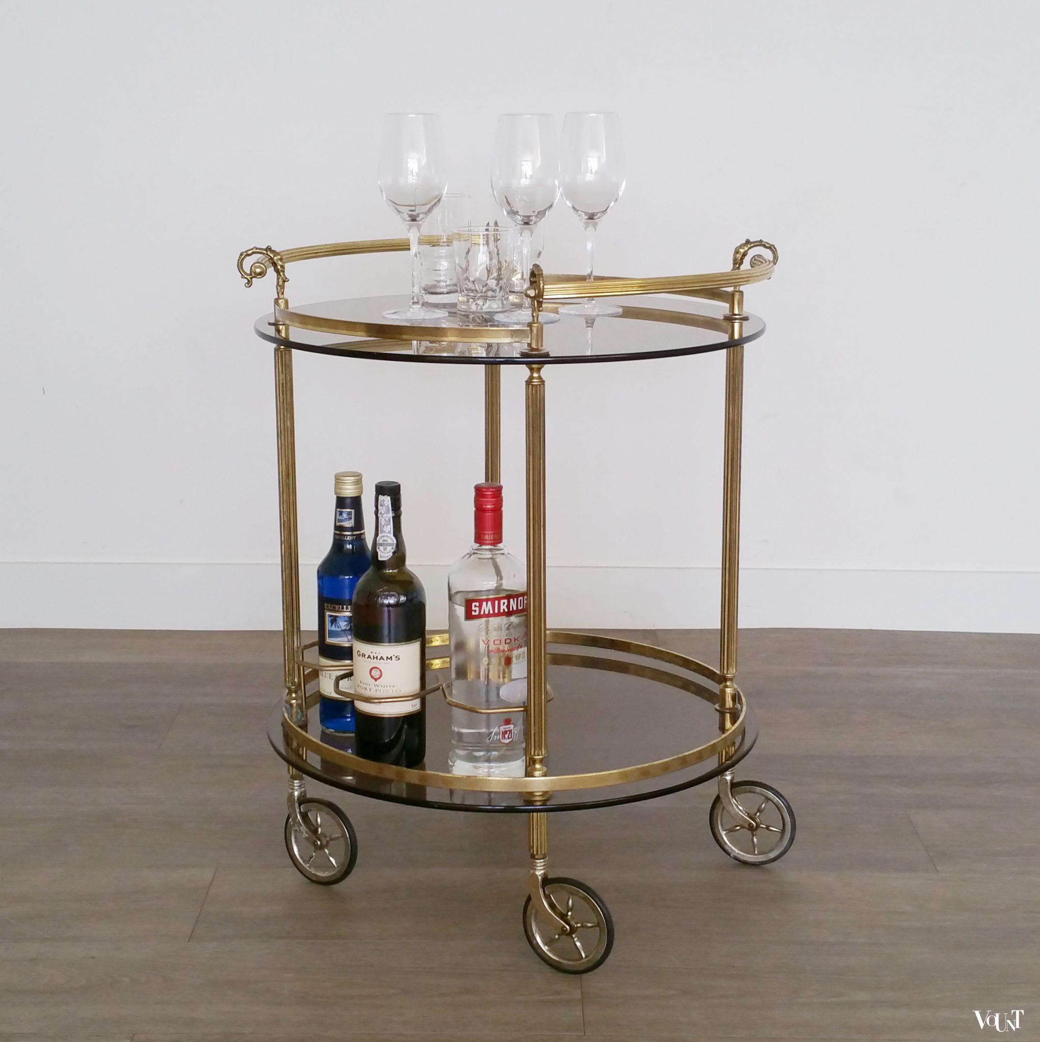 Ronde messing trolley / bar cart, jaren '60