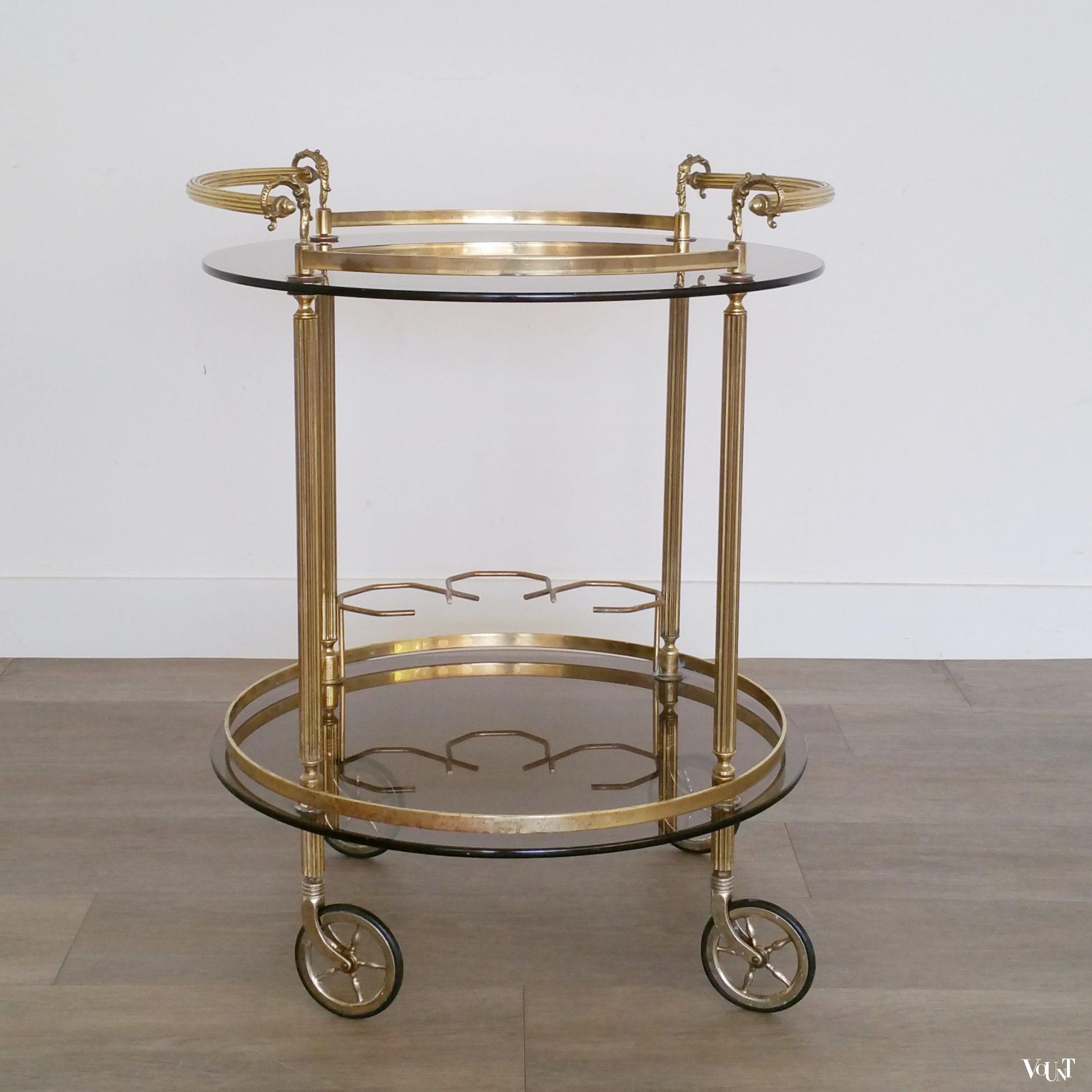 Ronde messing trolley / bar cart, jaren '60