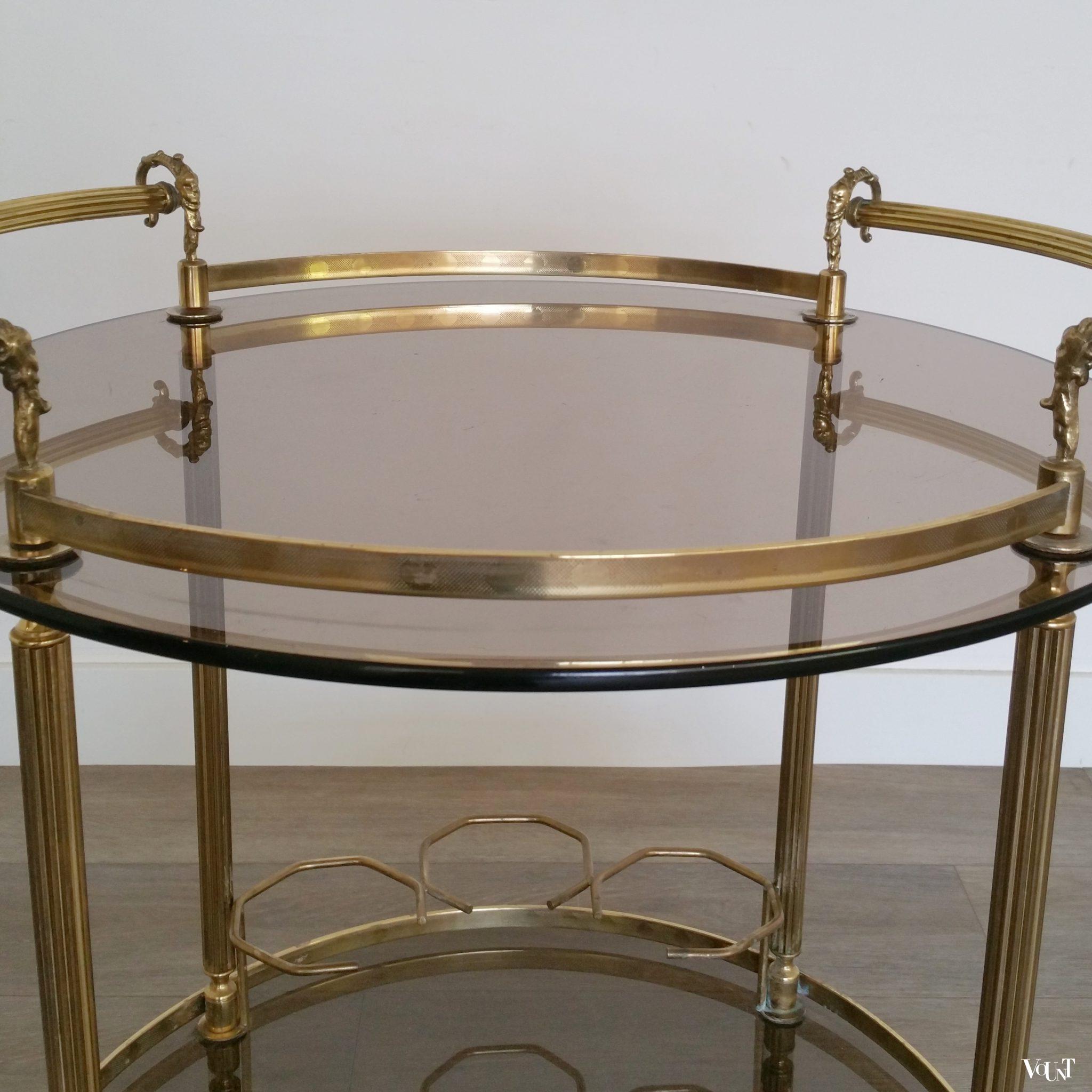 Ronde messing trolley / bar cart, jaren '60