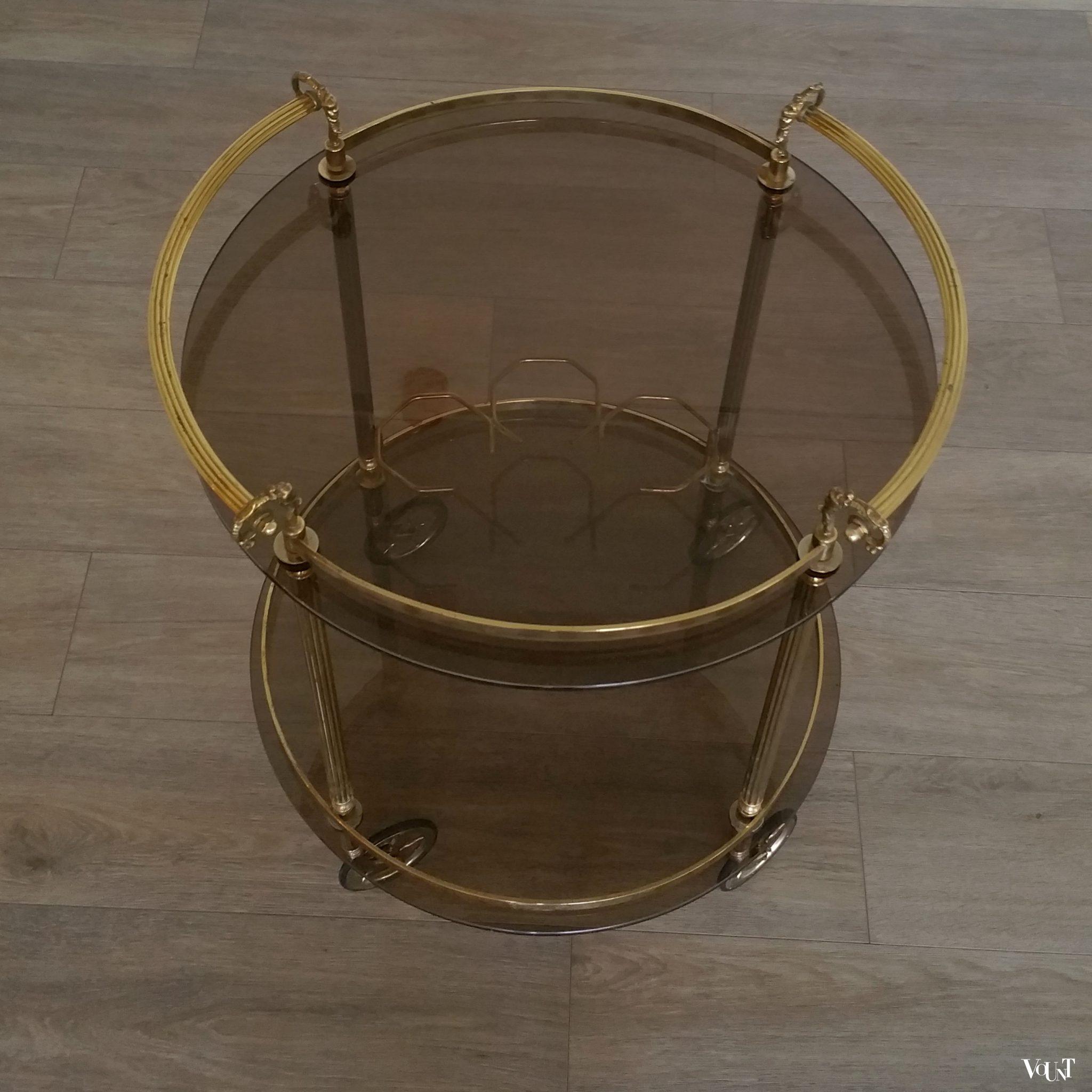 Ronde messing trolley / bar cart, jaren '60