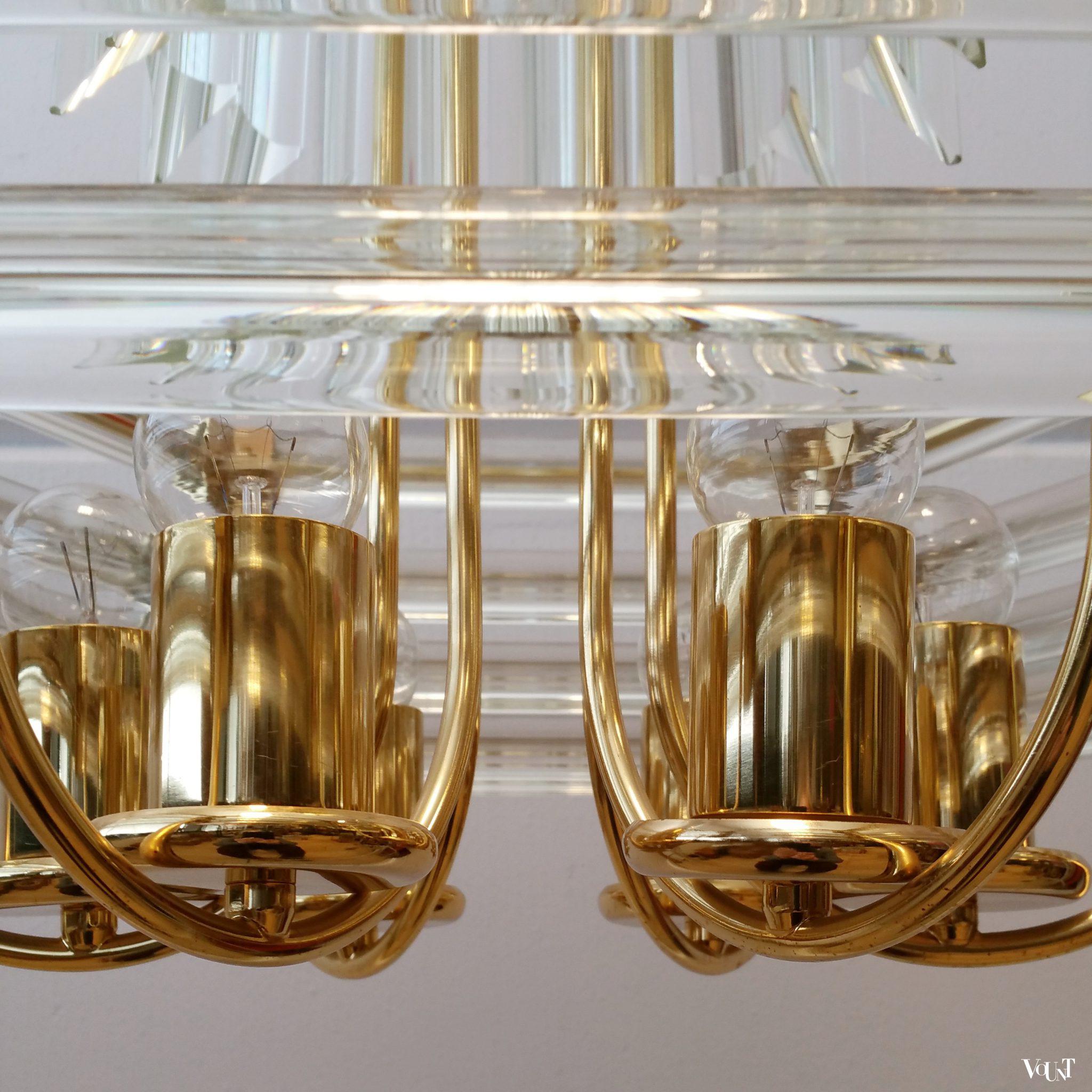 Hanglamp / kroonluchter messing en kristalglas, Bakalowits & Söhne, Oostenrijk, jaren '70