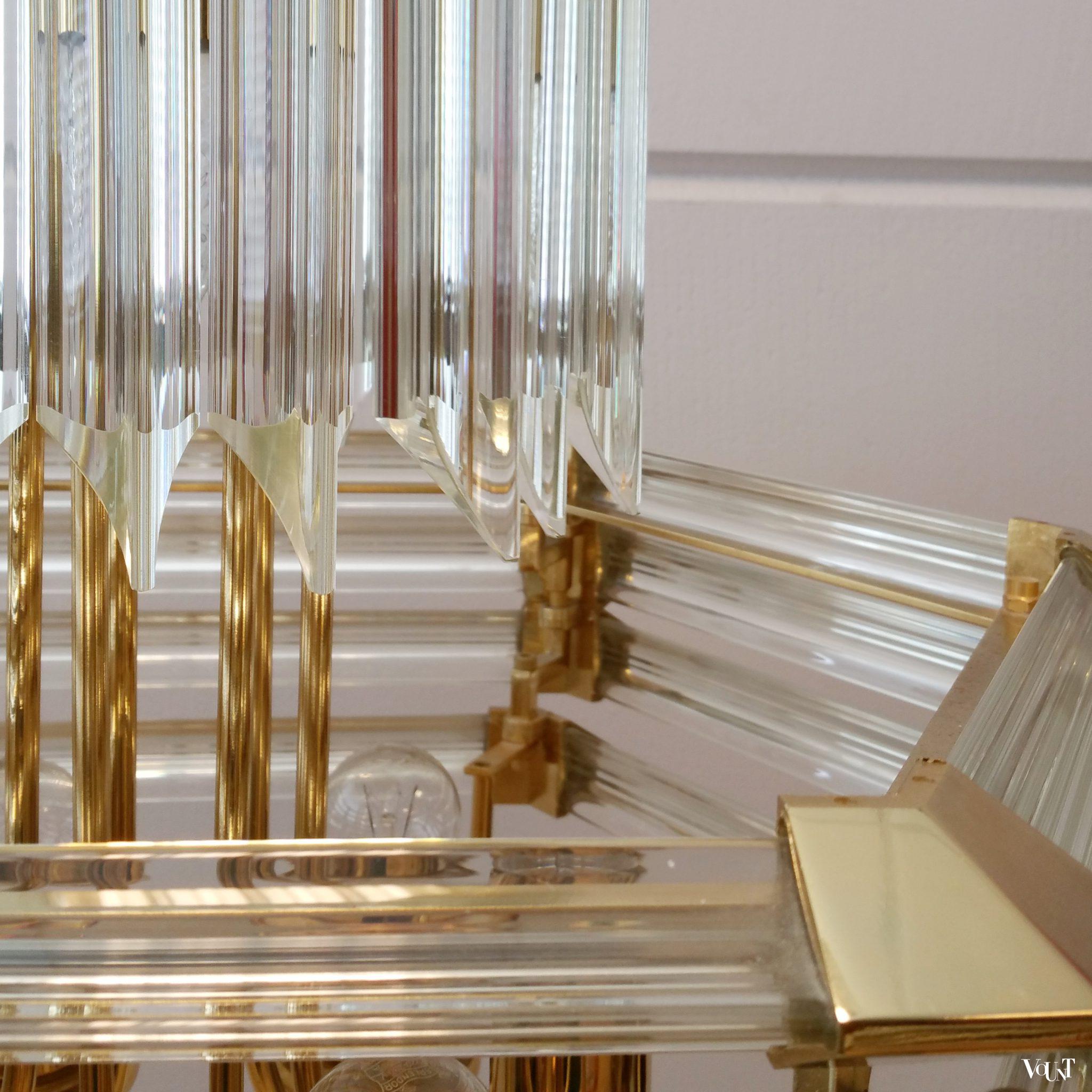 Hanglamp / kroonluchter messing en kristalglas, Bakalowits & Söhne, Oostenrijk, jaren '70