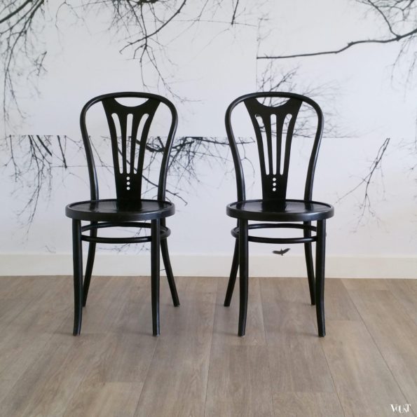 Set van 2 zwarte Jugendstil stoeltjes, ZPM Radomsko, jaren '60
