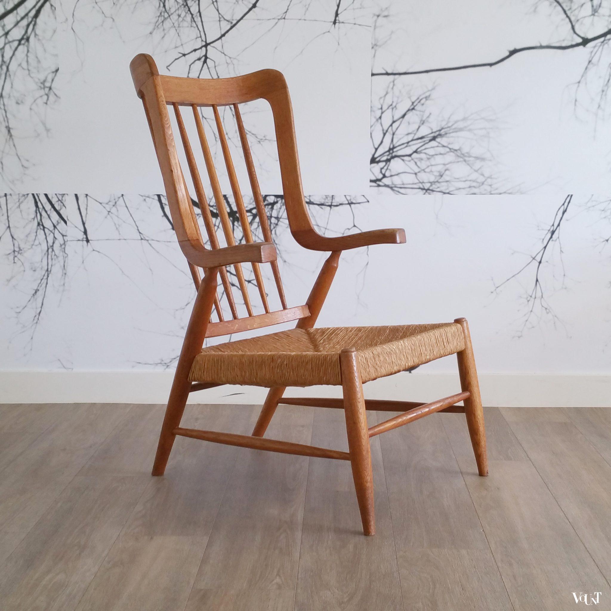 Fauteuil met biezen zitting, jaren '50