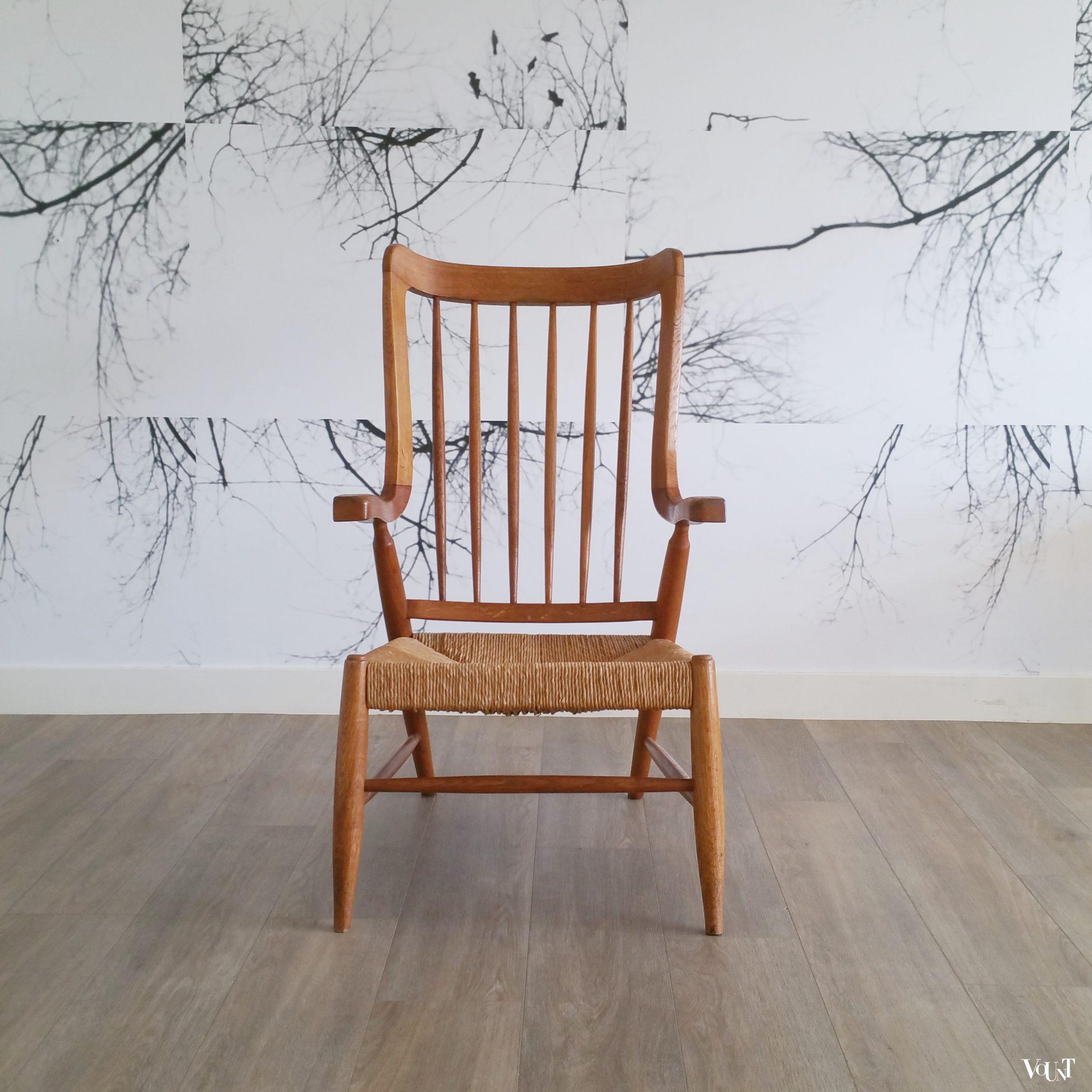 Fauteuil met biezen zitting, jaren '50