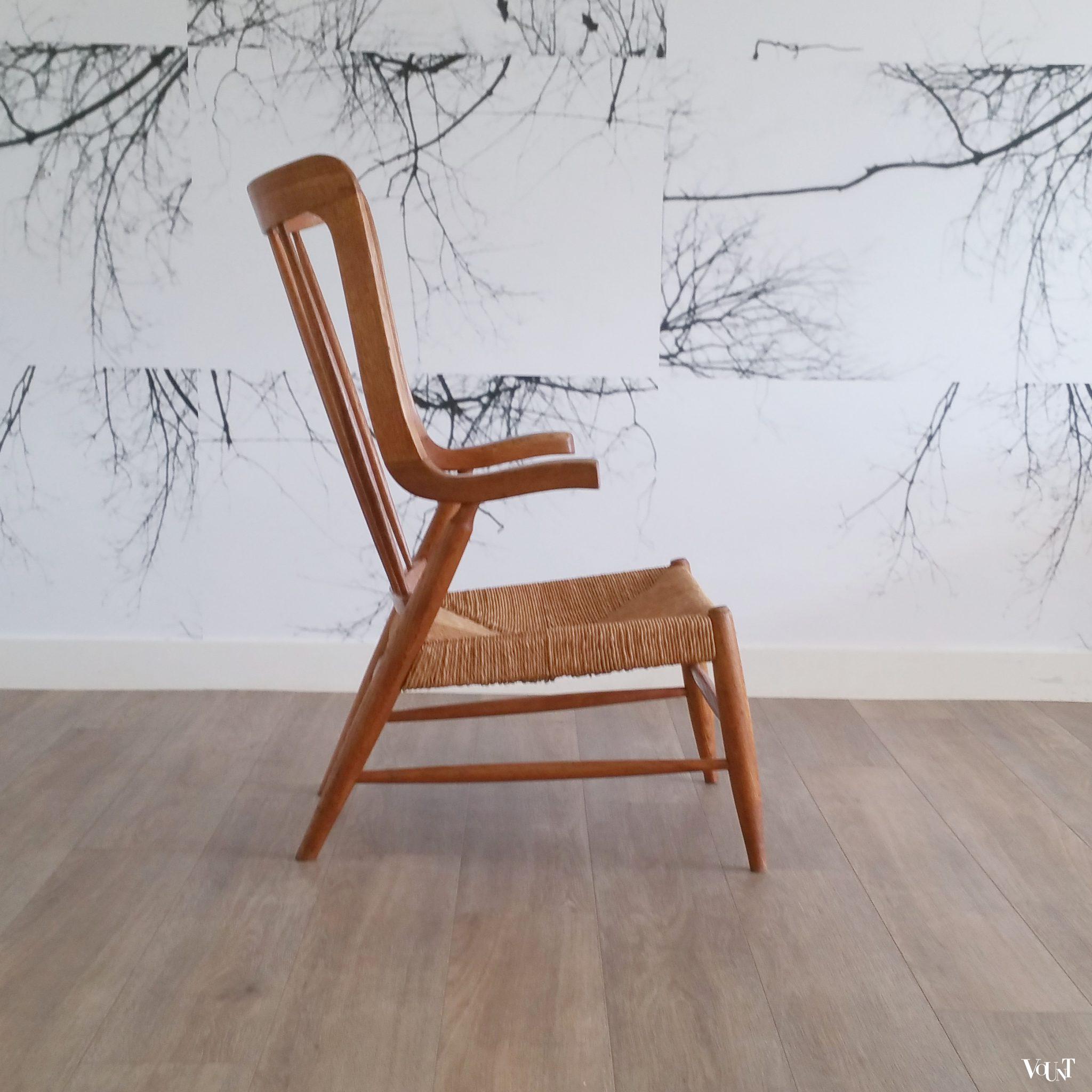 Fauteuil met biezen zitting, jaren '50