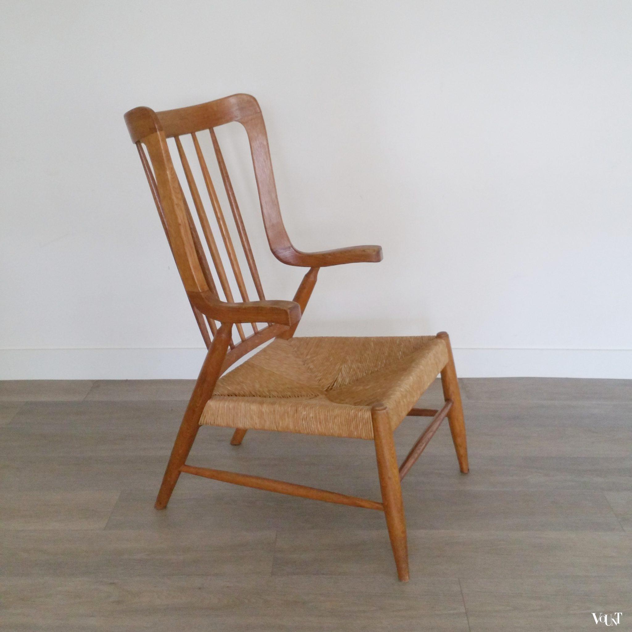 Fauteuil met biezen zitting, jaren '50
