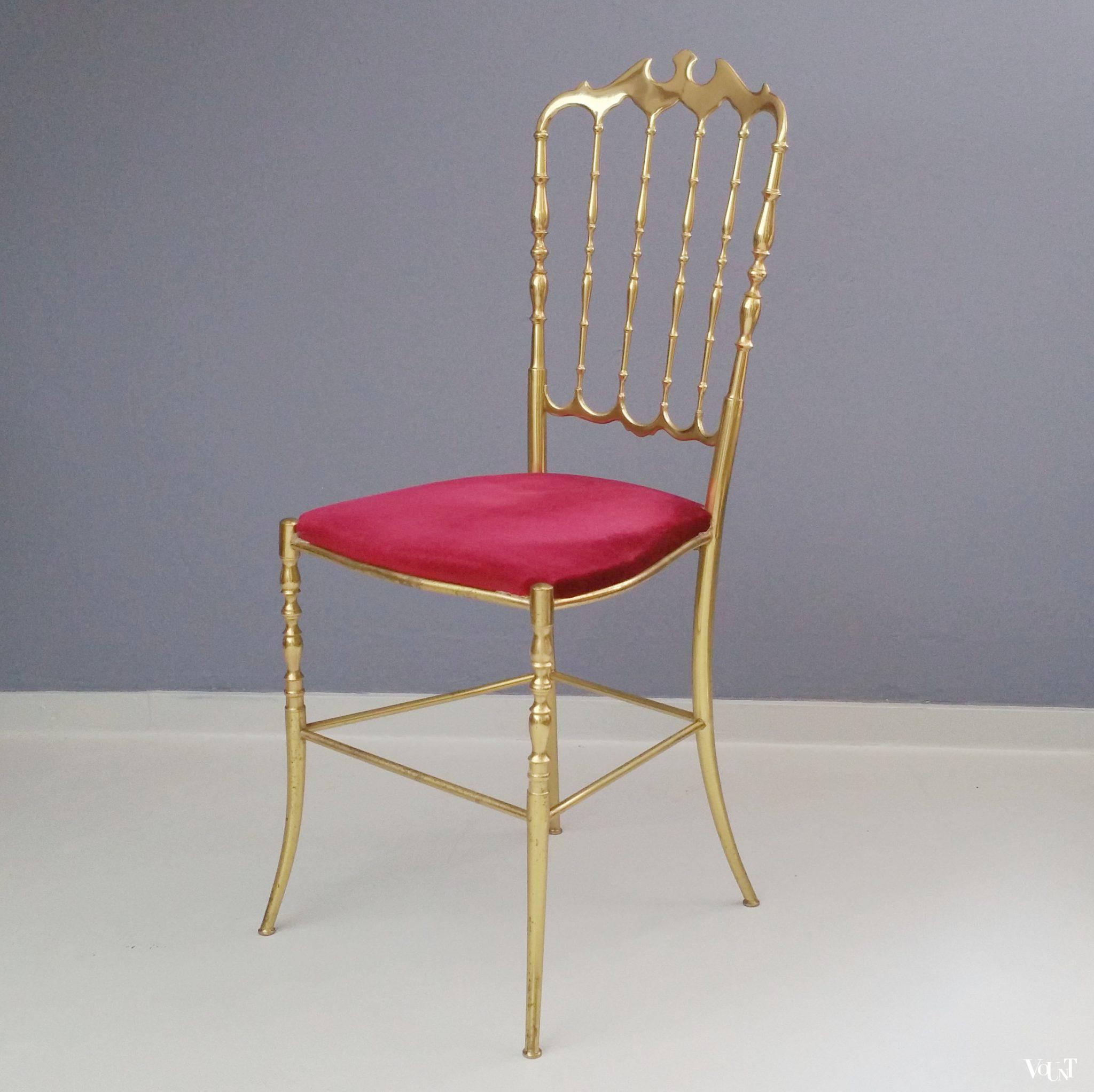 Messing Chiavari-stoeltje met fluwelen bekleding, Italië, jaren ‘60