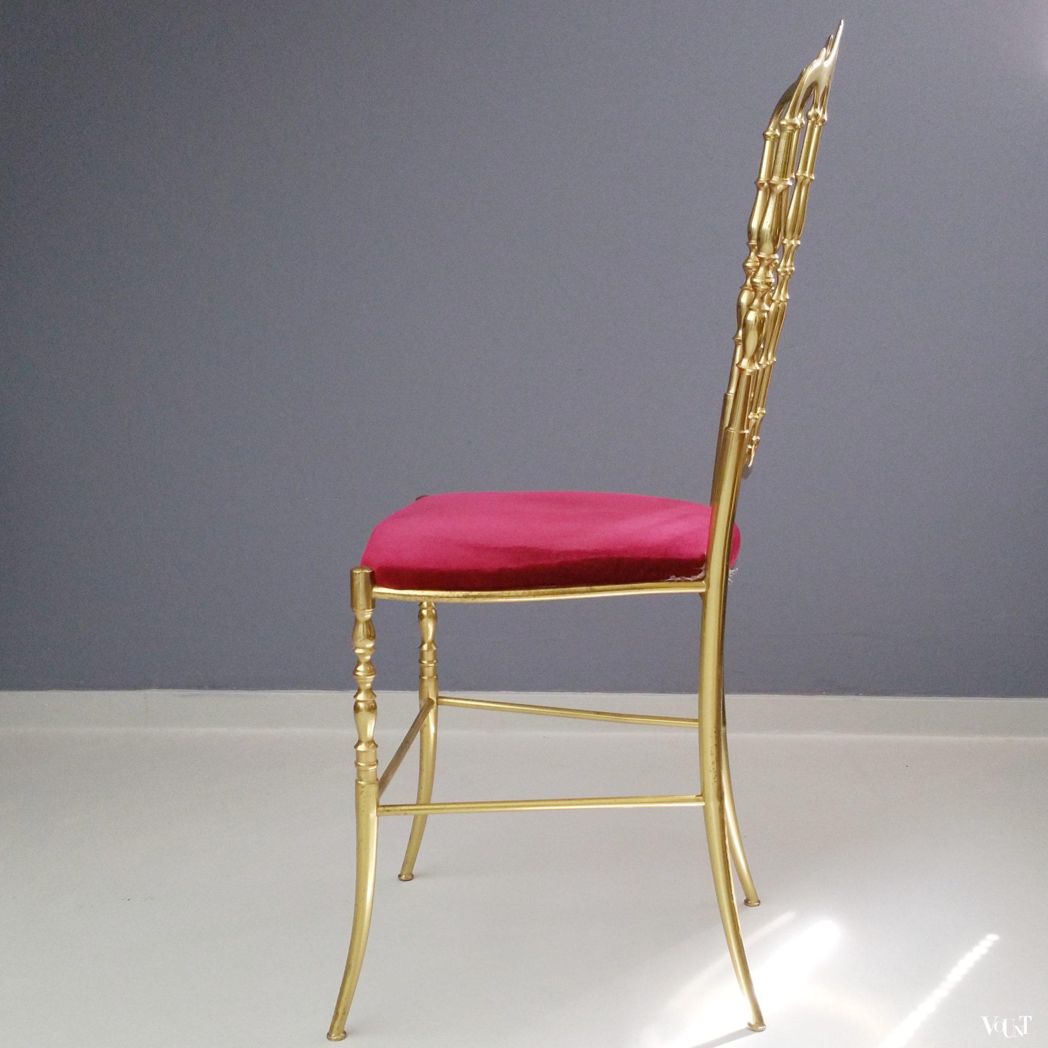 Messing Chiavari-stoeltje met fluwelen bekleding, Italië, jaren ‘60