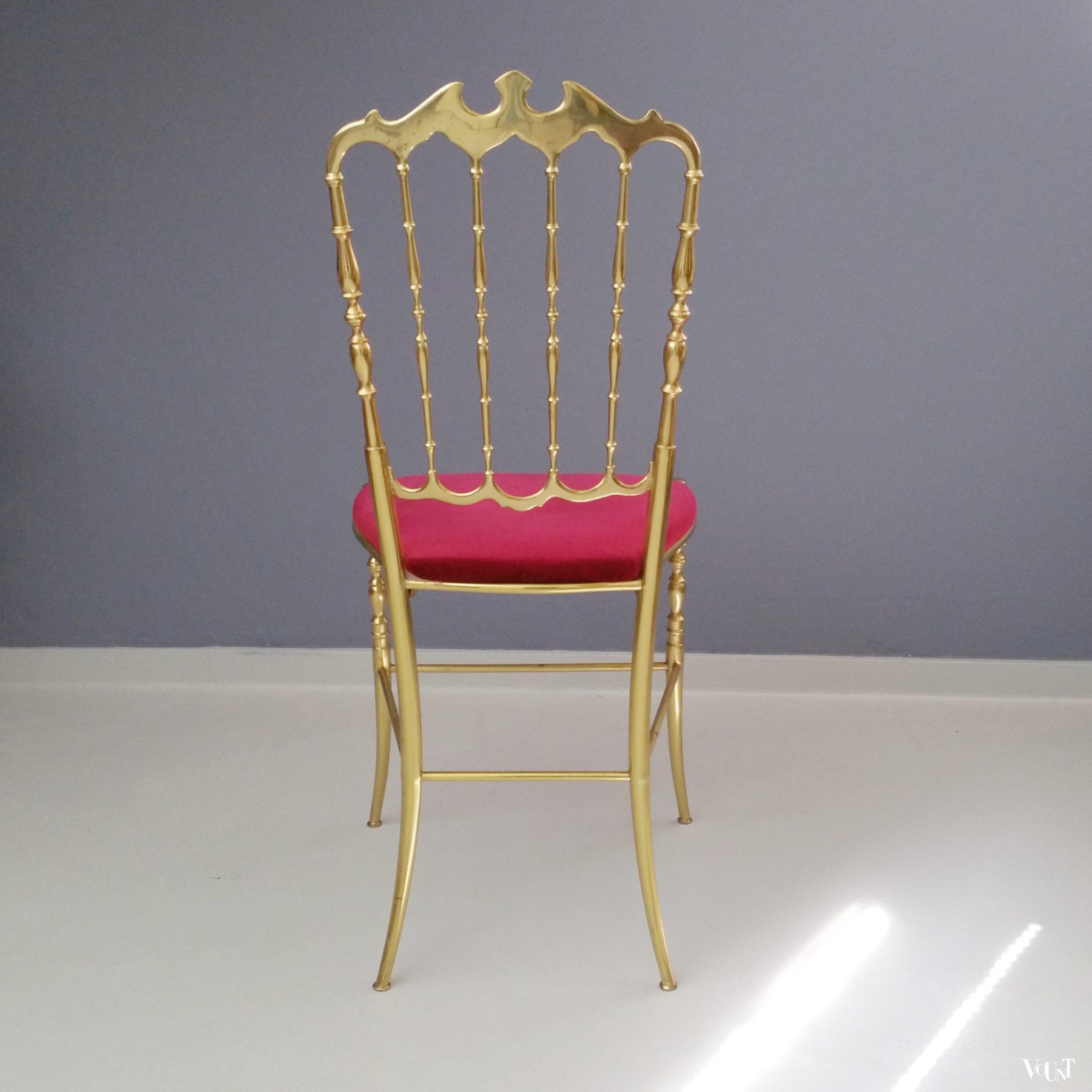 Messing Chiavari-stoeltje met fluwelen bekleding, Italië, jaren ‘60