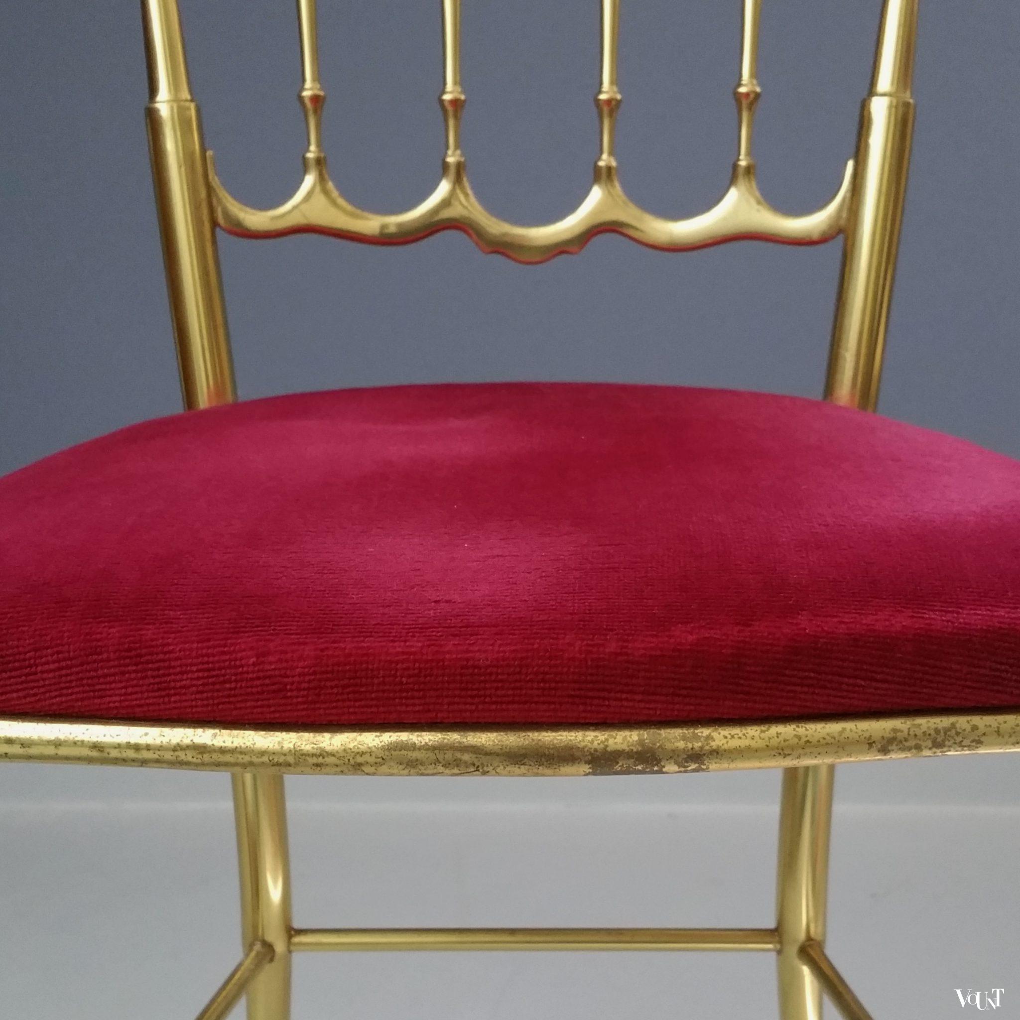 Messing Chiavari-stoeltje met fluwelen bekleding, Italië, jaren ‘60