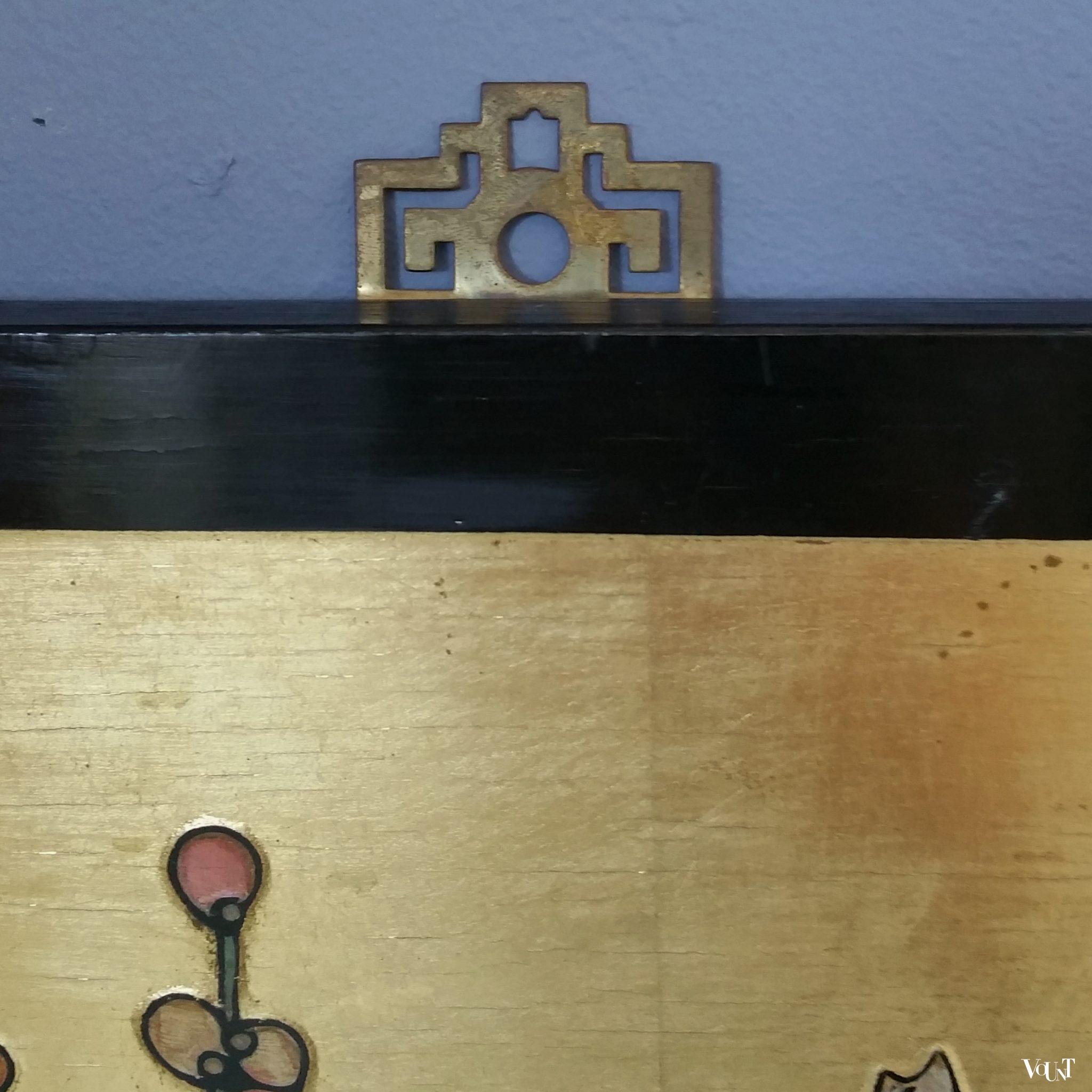 Aziatisch houten wandpaneel met bladgoud, jaren '70/'80