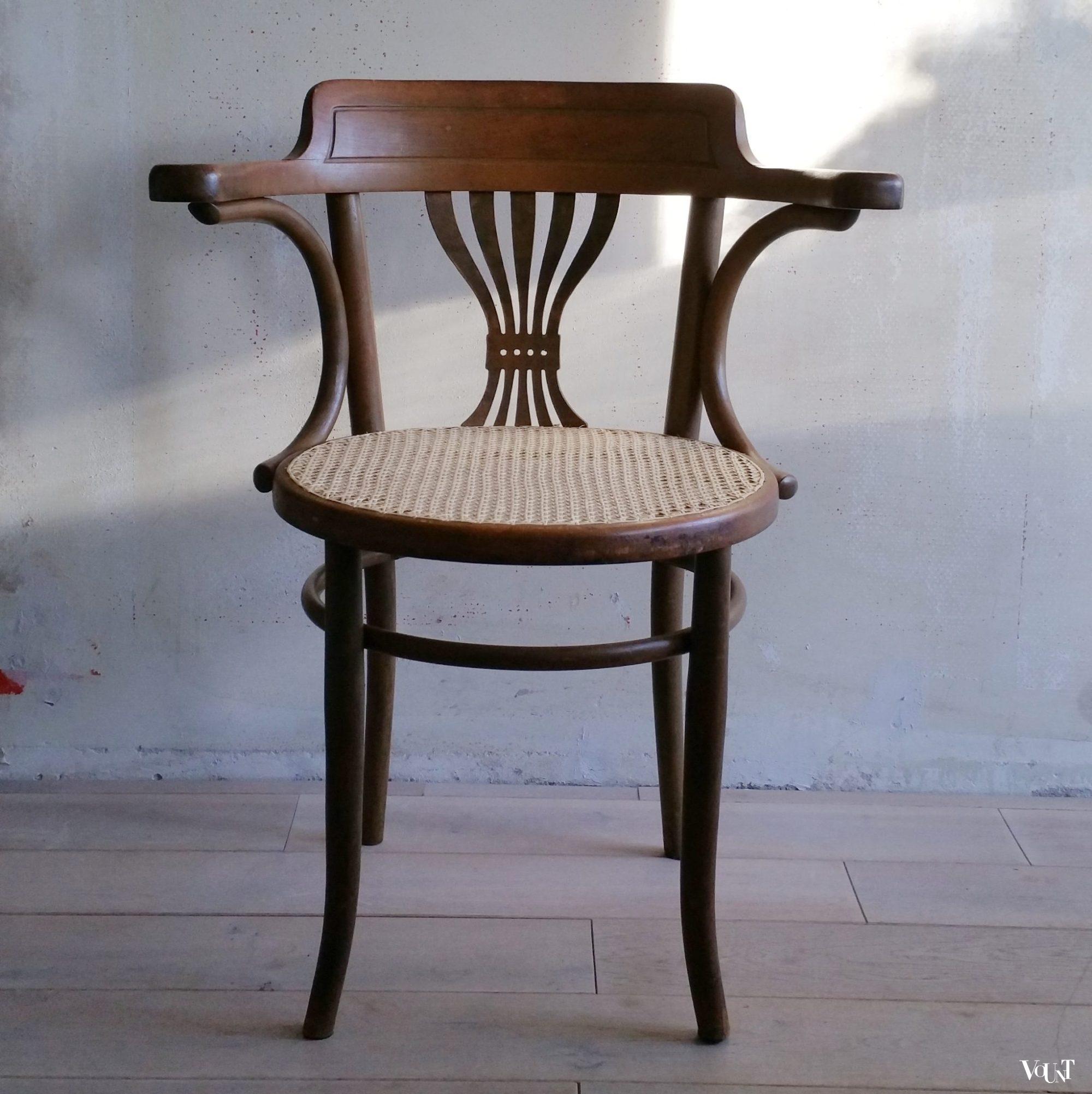 Bureaustoel met rotan zitting, nr. 8 E, Fischel, rond 1915