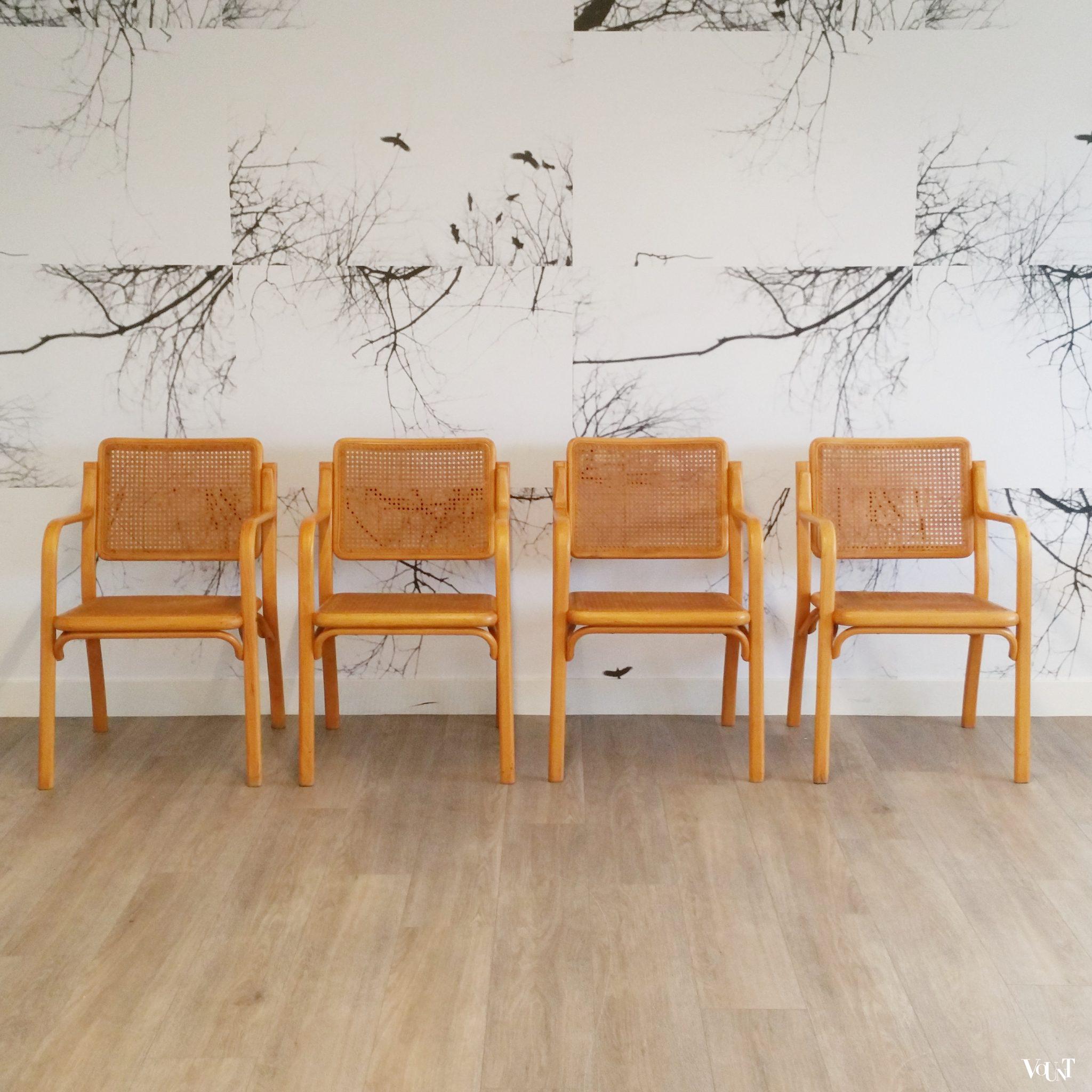 Beukenhouten stoelen met rotan webbing, jaren '70