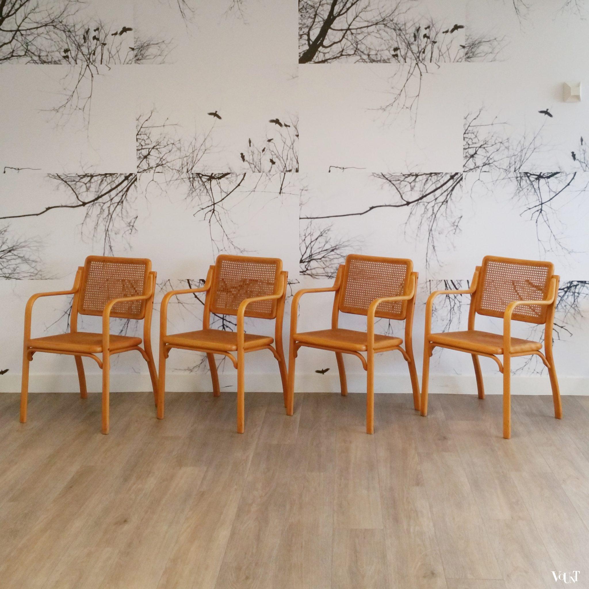 Beukenhouten stoelen met rotan webbing, jaren '70