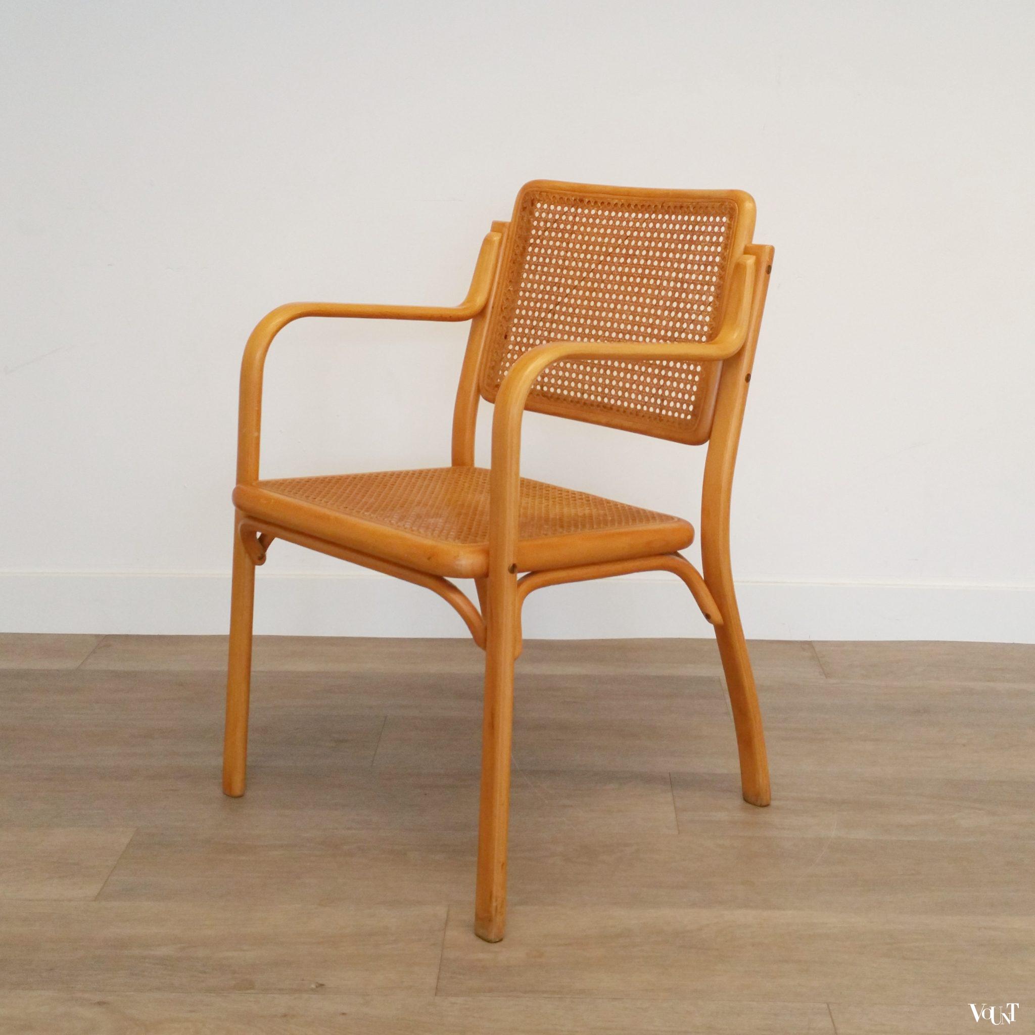 Beukenhouten stoelen met rotan webbing, jaren '70