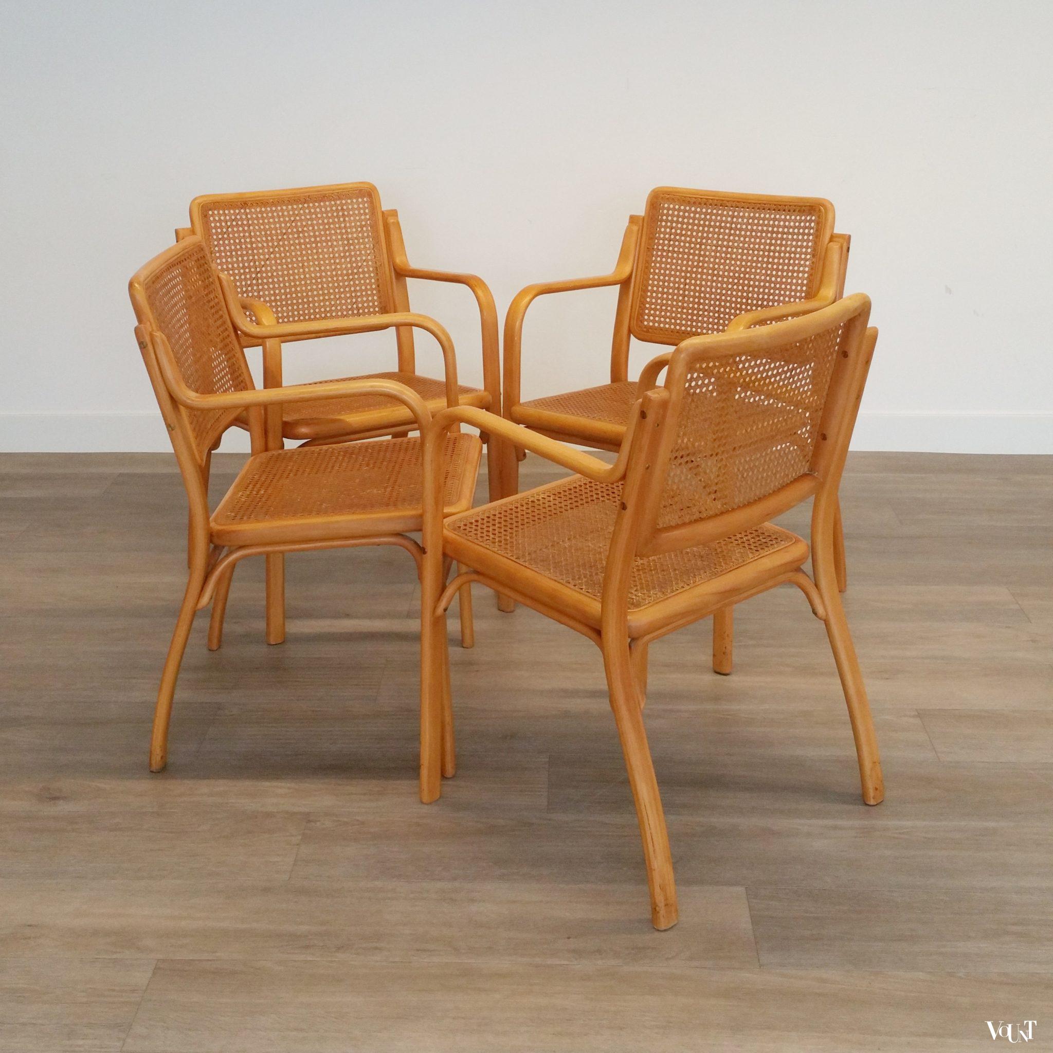 Beukenhouten stoelen met rotan webbing, jaren '70