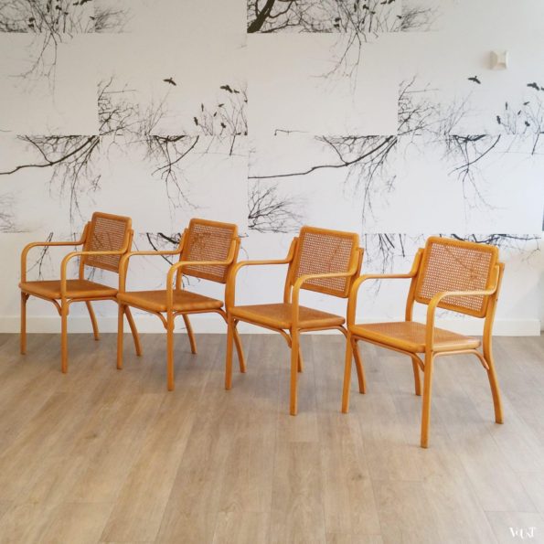 Beukenhouten stoelen met rotan webbing, jaren '70