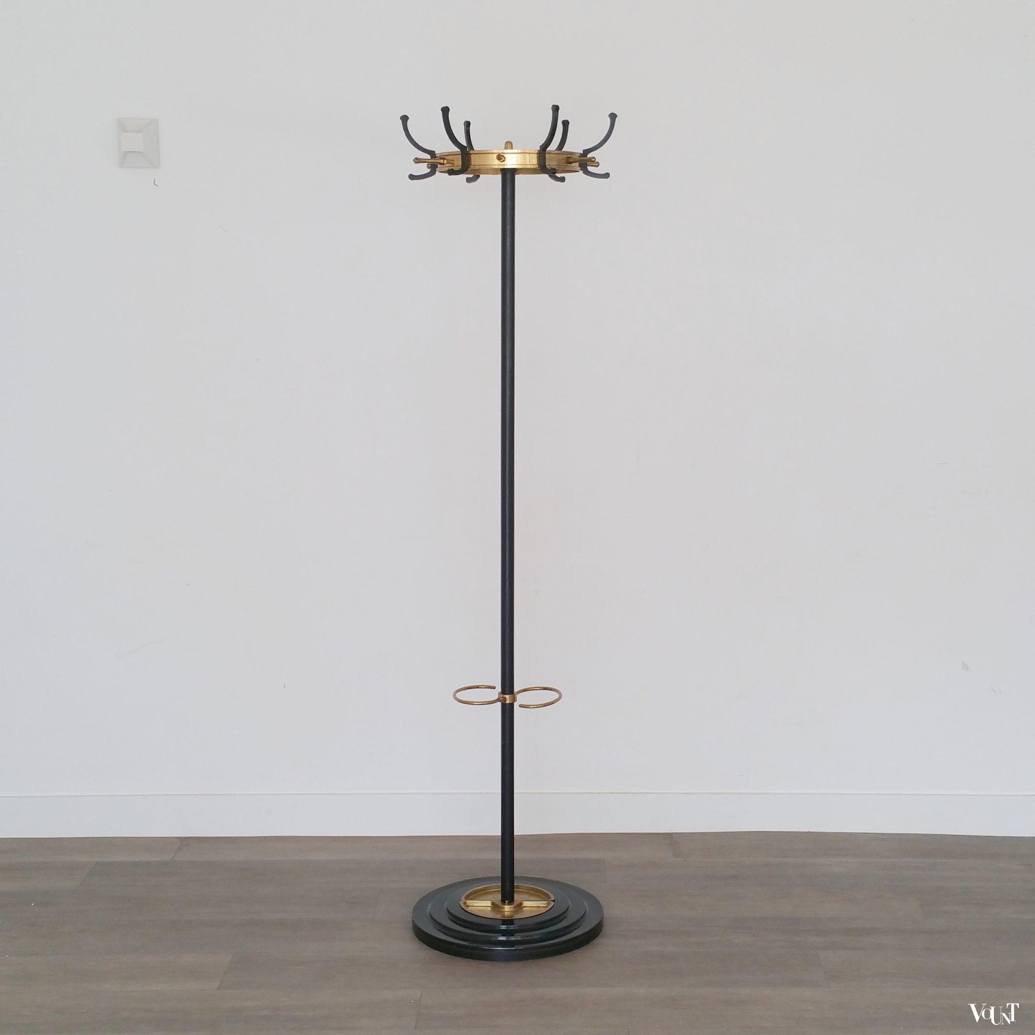 Staande kapstok messing en metaal, Jacques Adnet, jaren '50