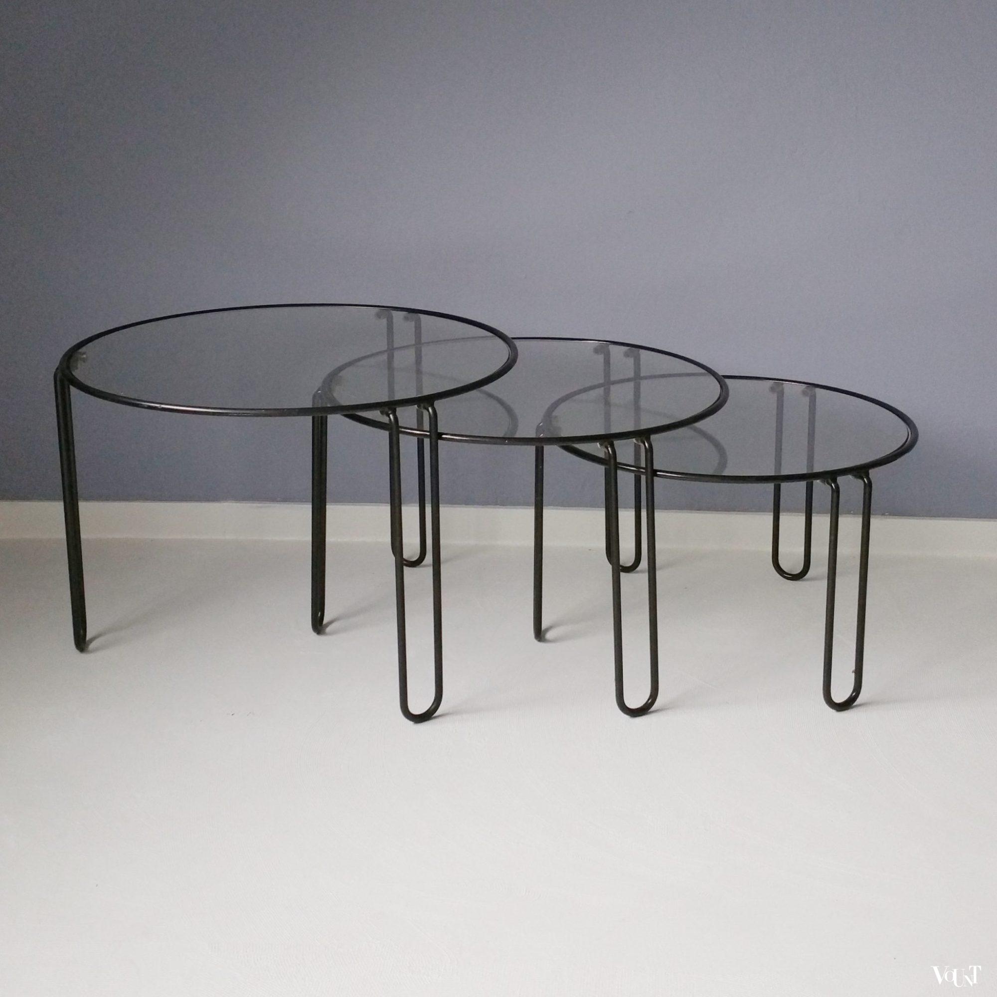 Set van 3 minimalistische ronde bijzettafels, jaren '70