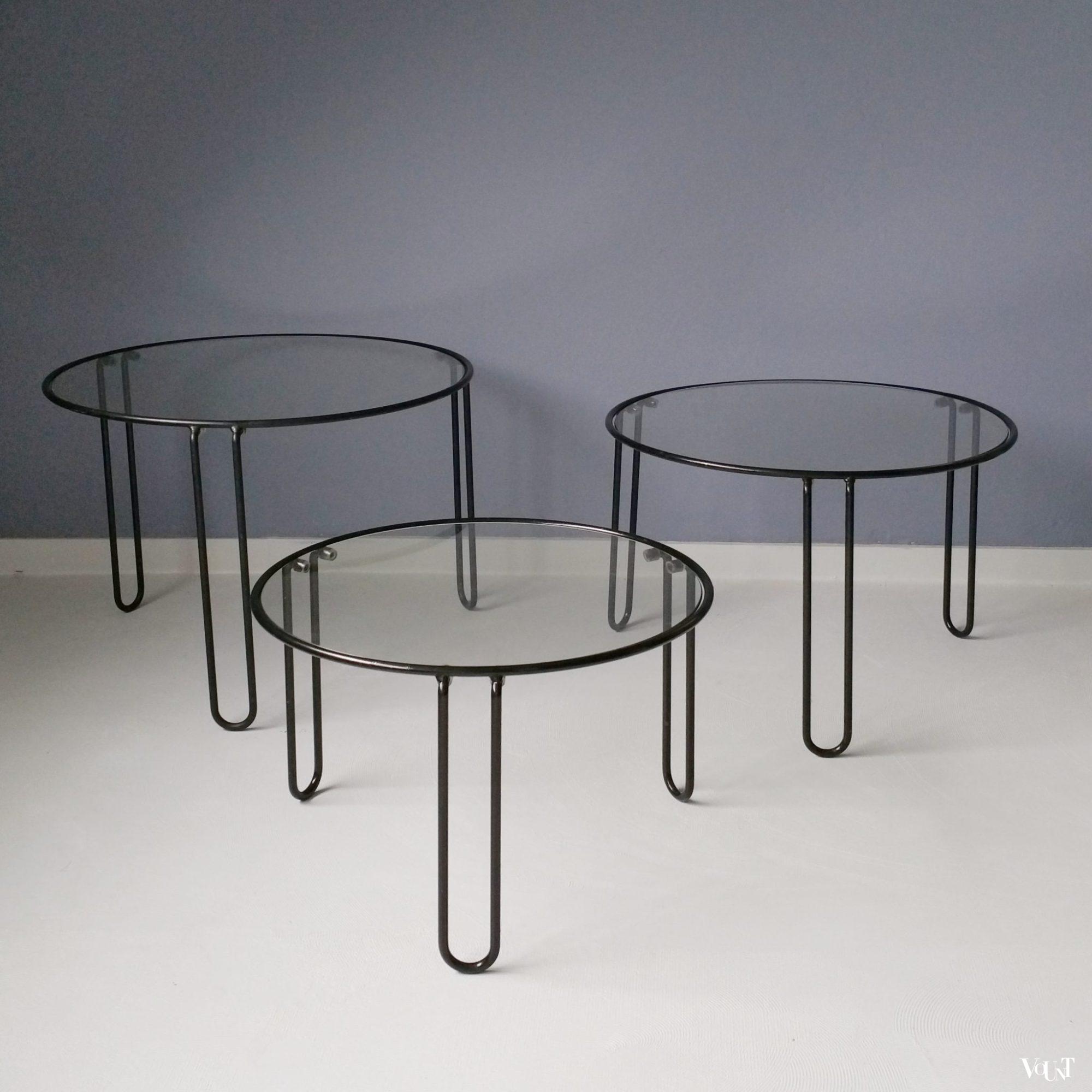 Set van 3 minimalistische ronde bijzettafels, jaren '70