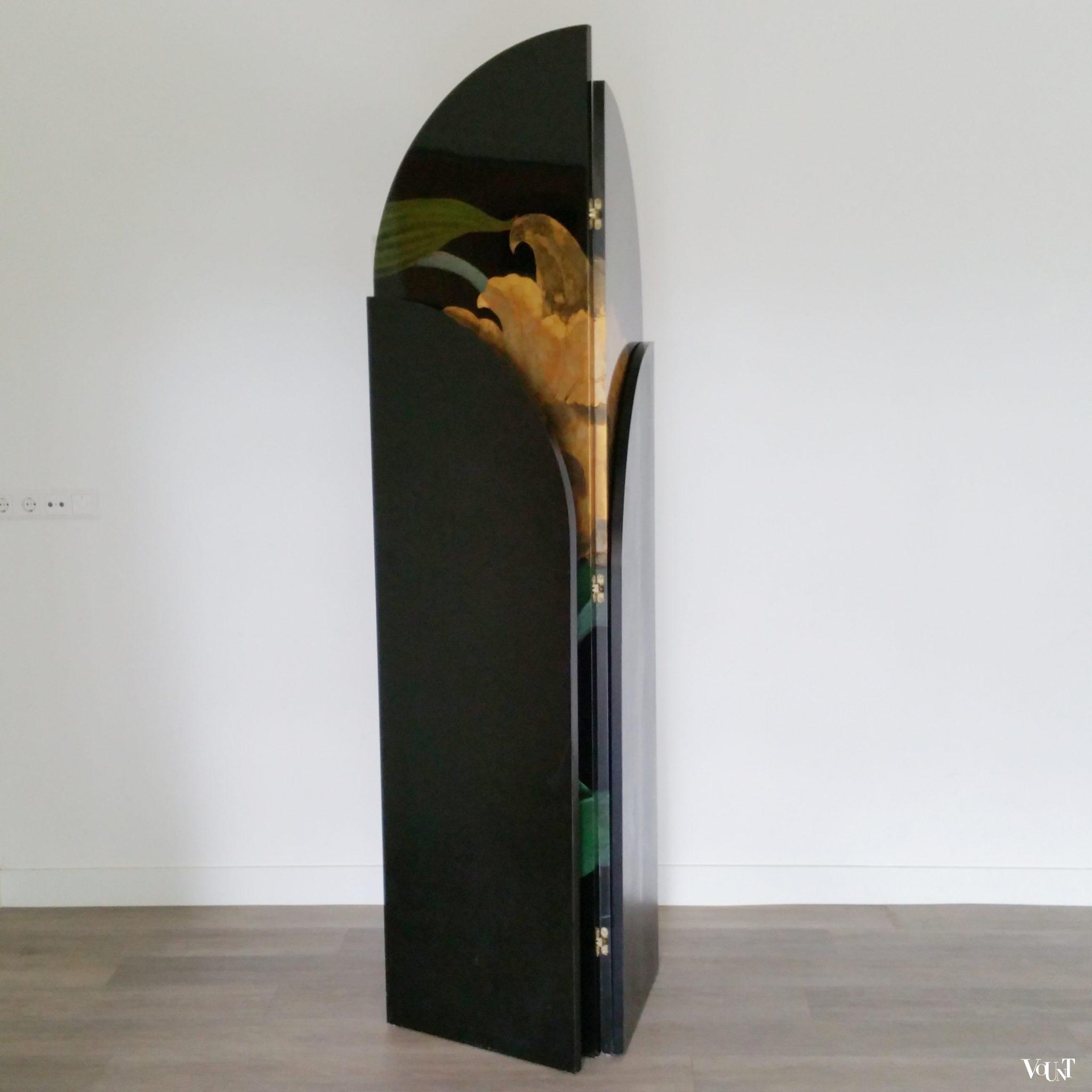 Gelakt kamerscherm met floraal motief, jaren '80