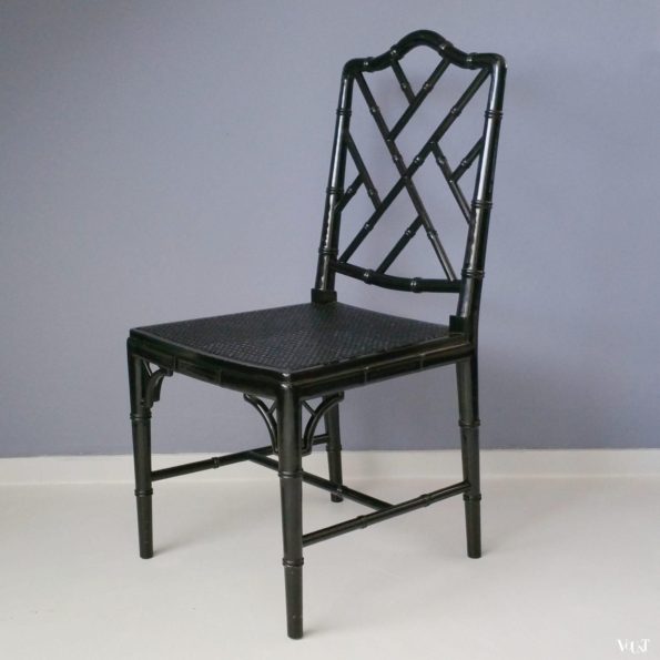 Zwarte faux bamboo Chippendale stoel, jaren '70