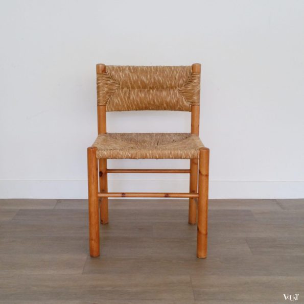 Vintage grenen stoel met biezen, jaren '60