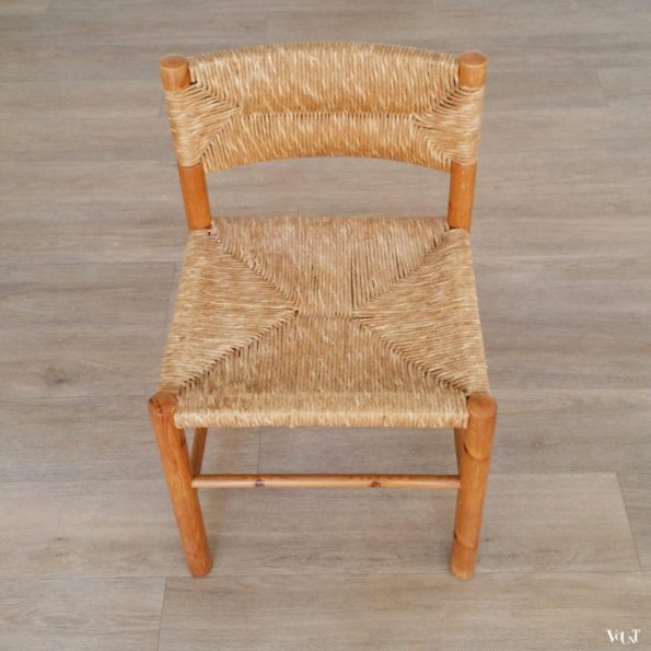 Vintage grenen stoel met biezen, jaren '60