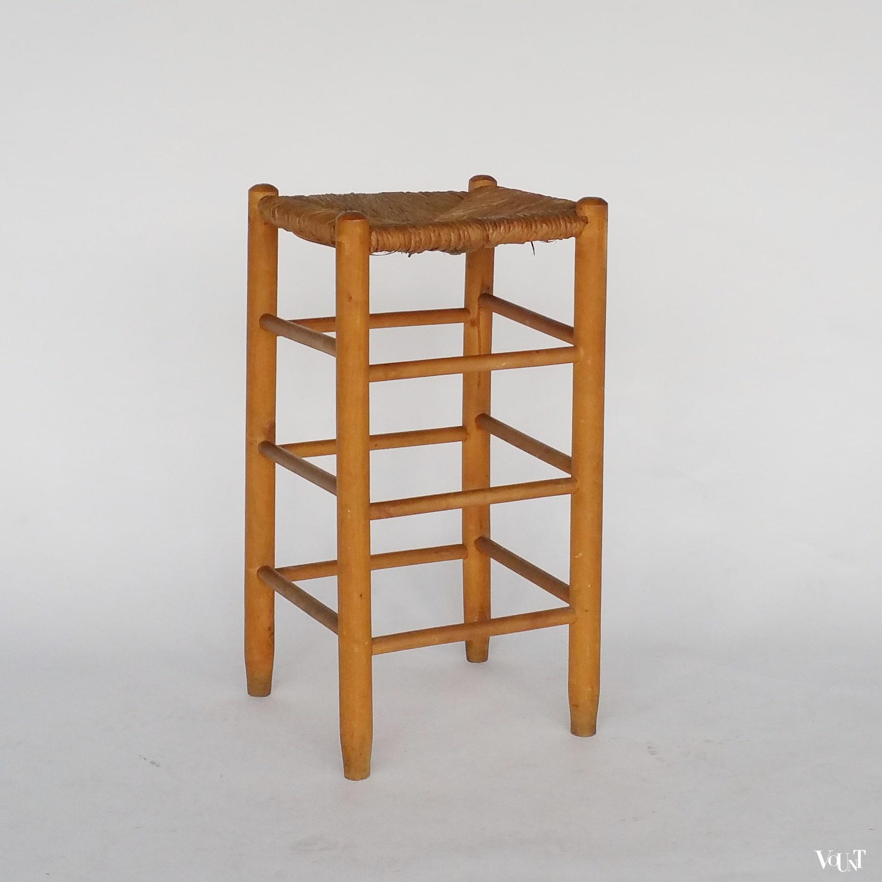 Set van 3 midcentury krukken met biezen zitting, jaren '60