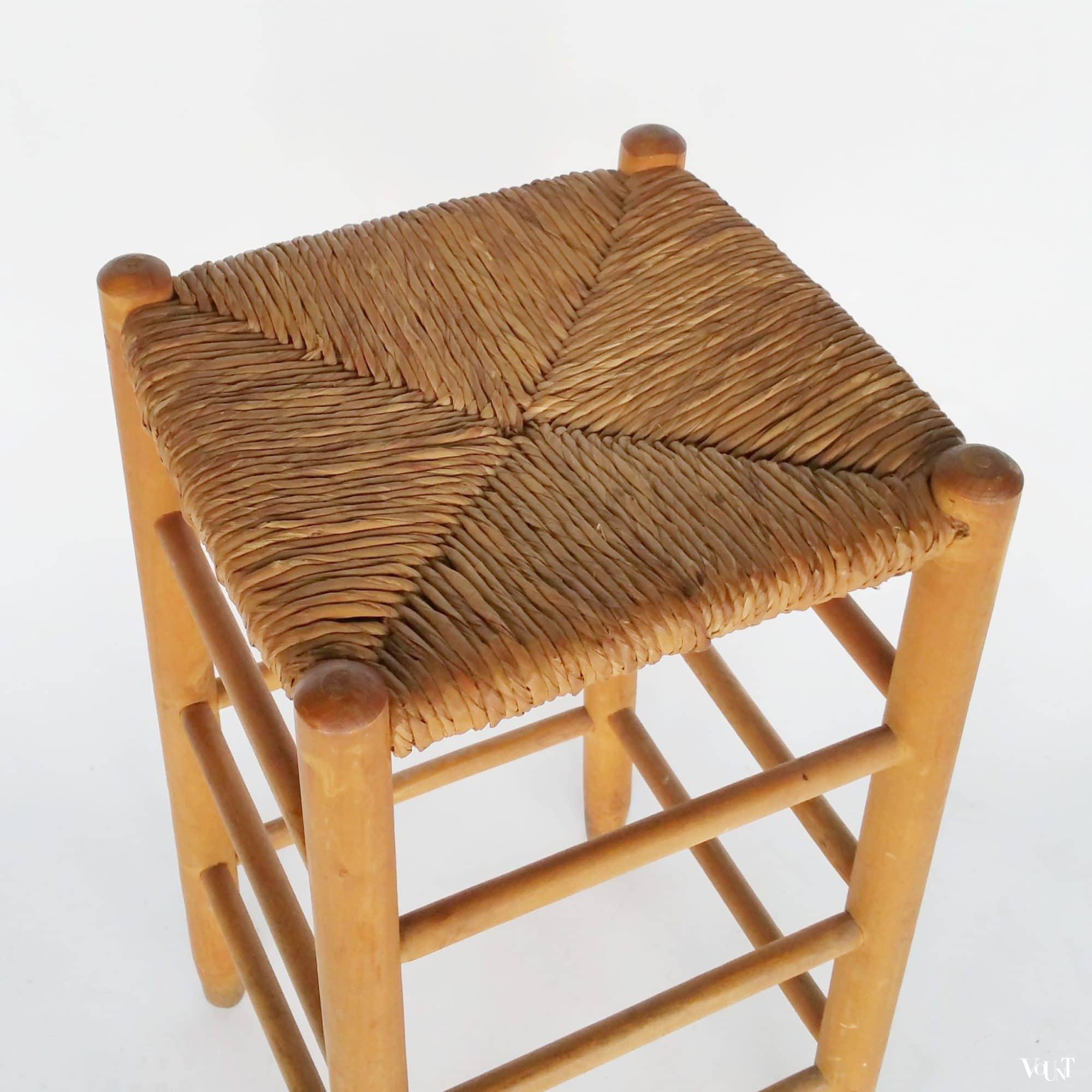 Set van 3 midcentury krukken met biezen zitting, jaren '60