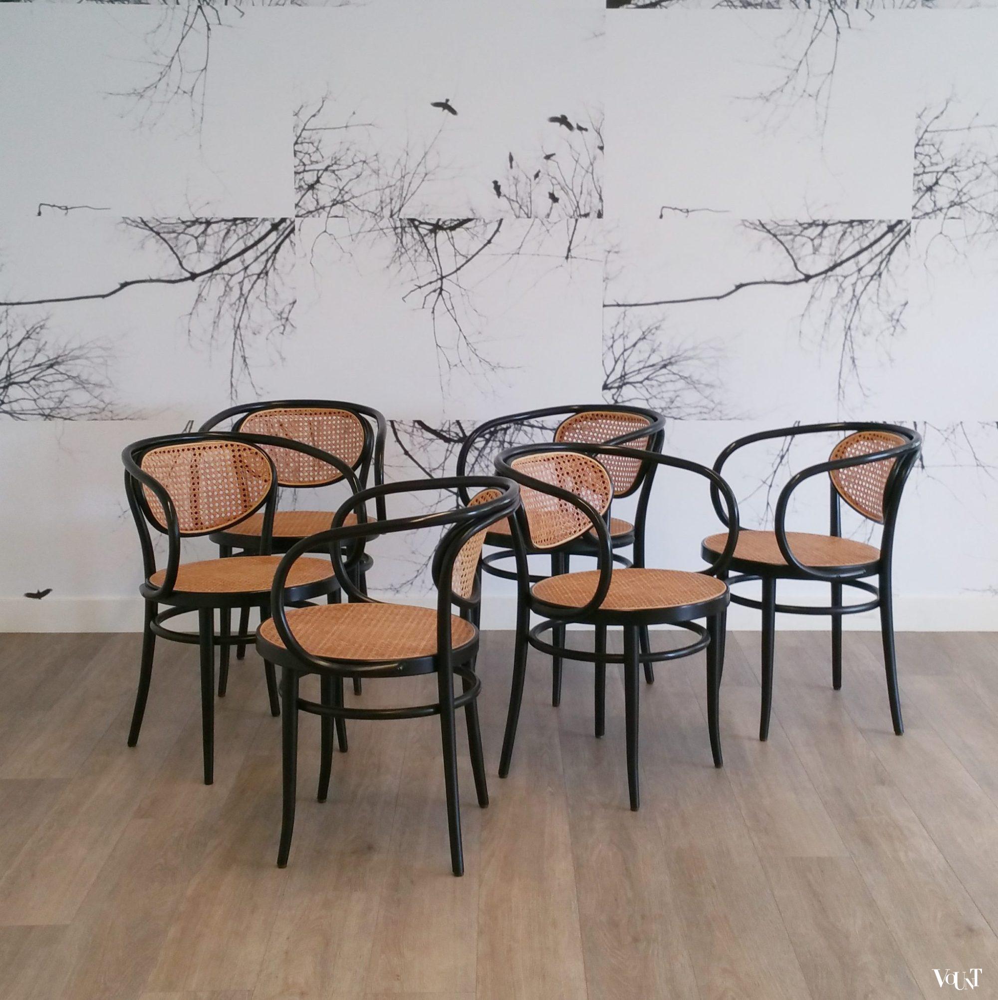 Set van 6 originele Thonet-stoelen nr. 210, 2001