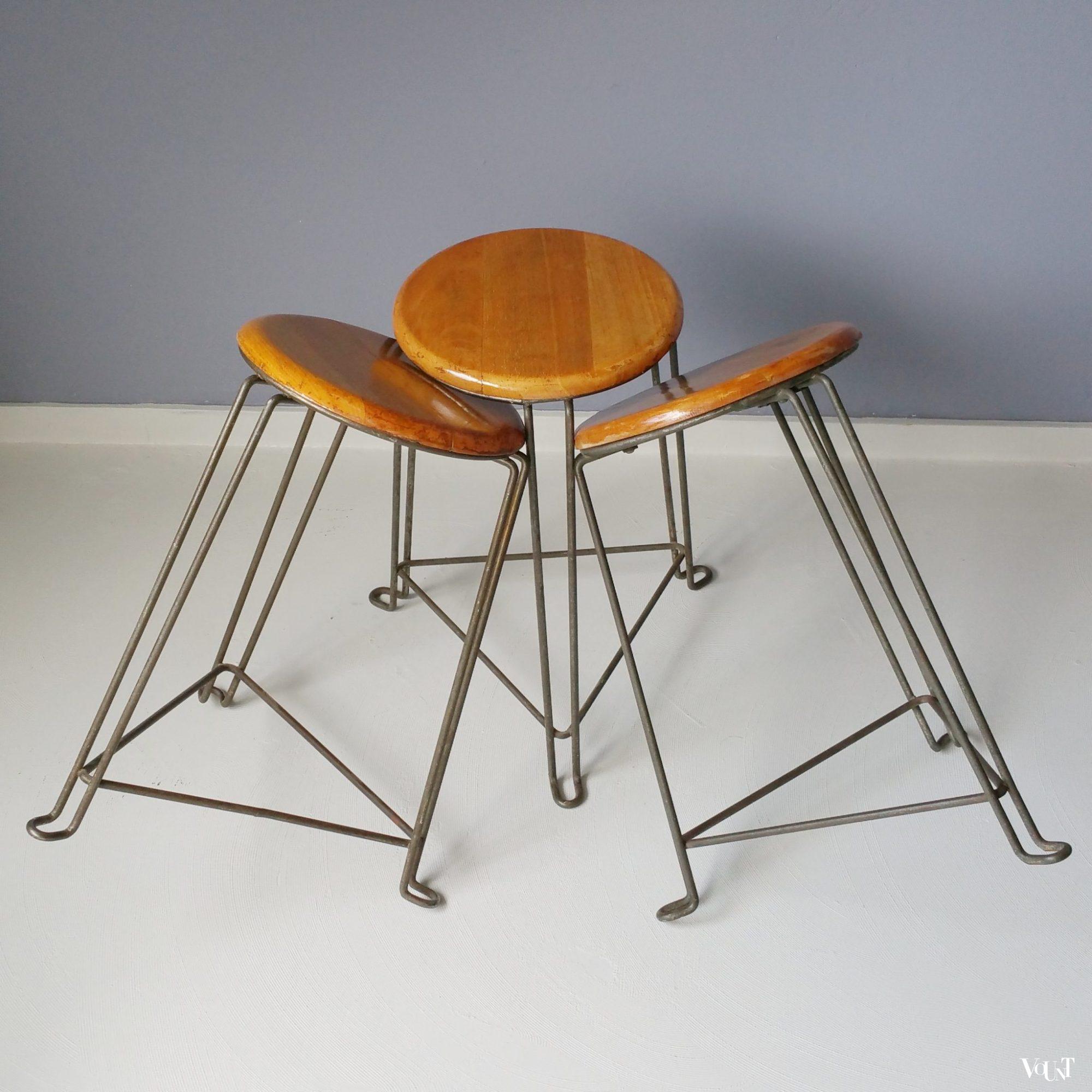 Set van 3 industriële krukken, Jan van der Togt voor Tomado, jaren '50