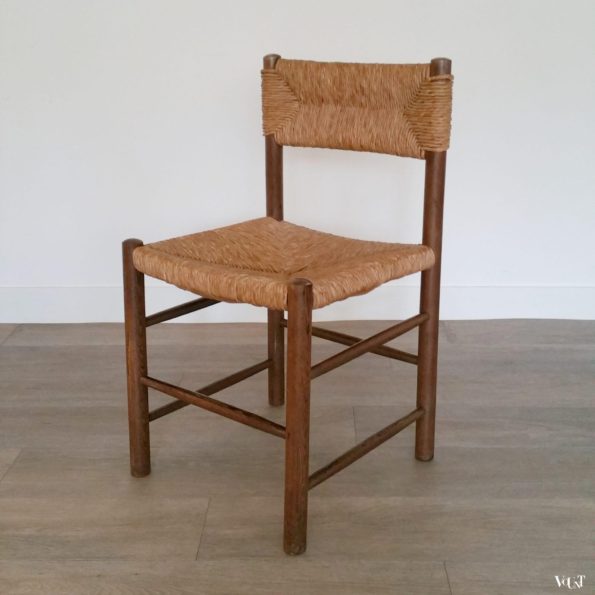 Set van 2 stoelen hout met biezen, in de stijl van Charlotte Perriand, jaren '50
