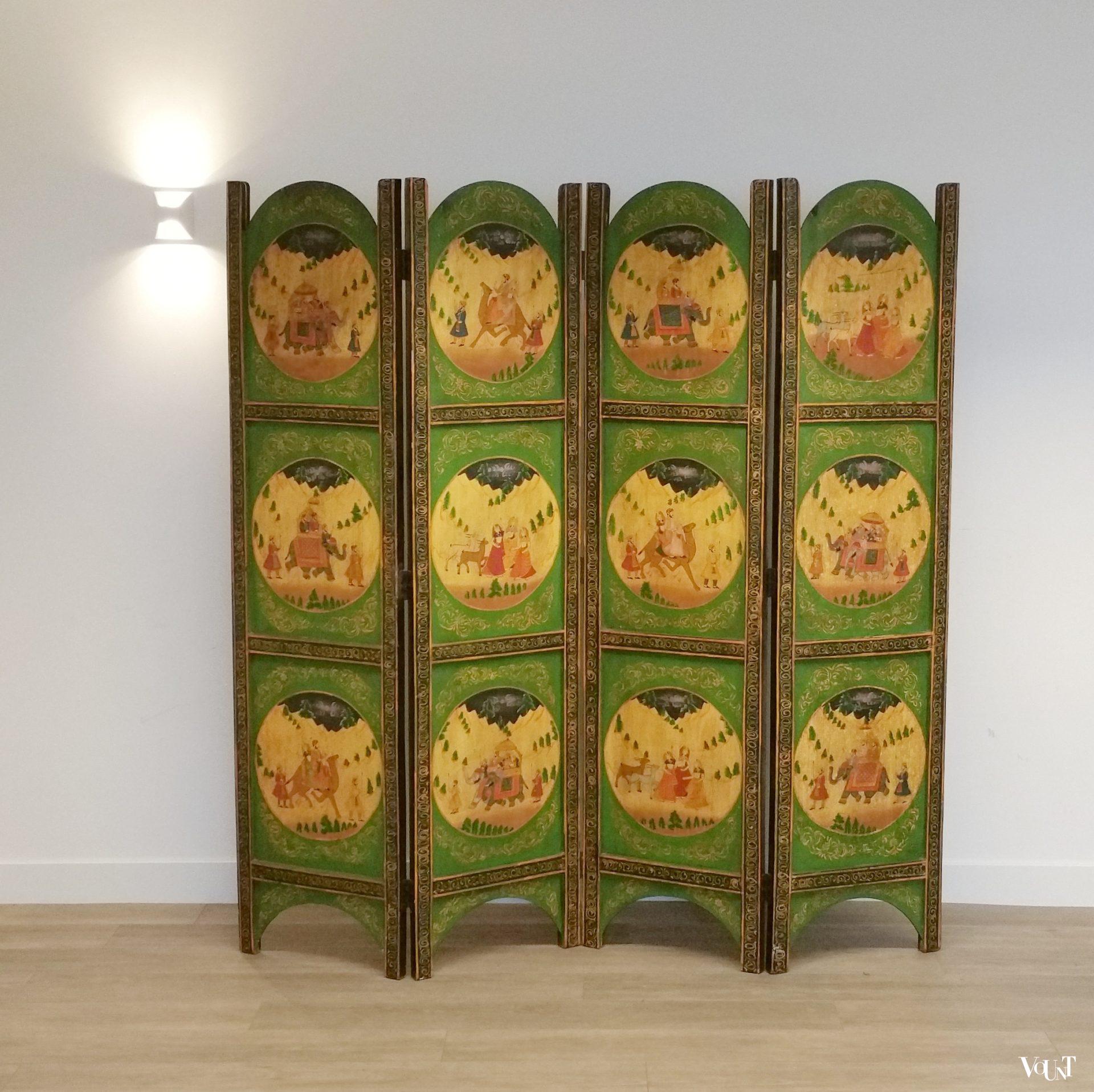 Handbeschilderd houten Indiaas kamerscherm, ca. jaren '30